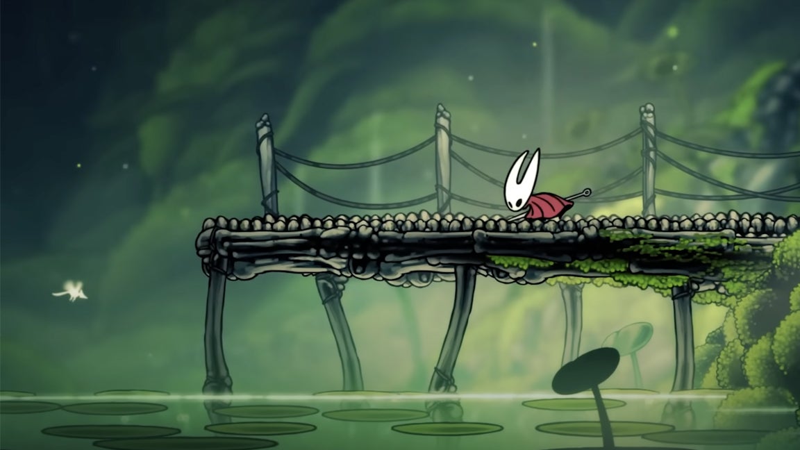 A mossy chamber Hollow Knight Silksong players will venture through as they head towards the Chapel of the Wanderer in search of the Crest of the Wanderer. - 7
