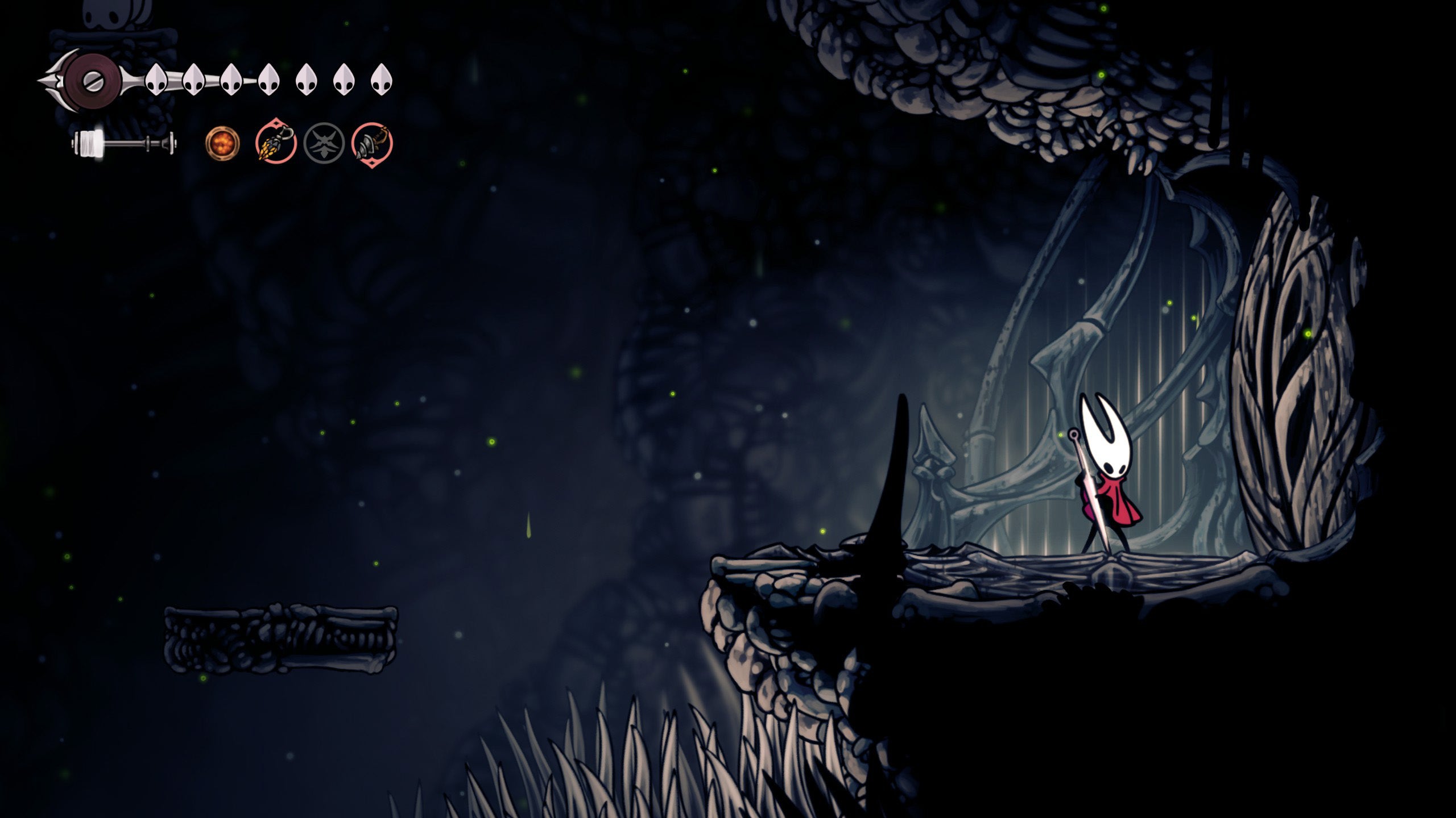 Hornet stands next to a Weavenest harp door that opens with the Needolin in Hollow Knight Silksong. - 5