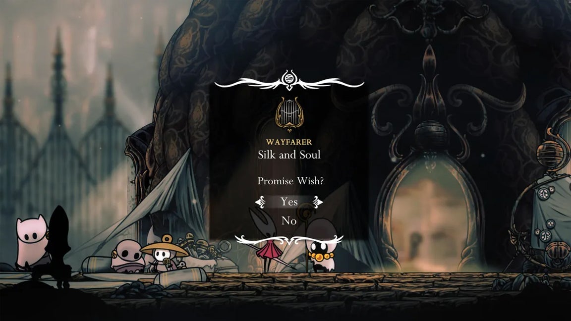 Hornet talking to the Caretaker about the Silk and Soul Wish in Hollow Knight Silksong. - 5