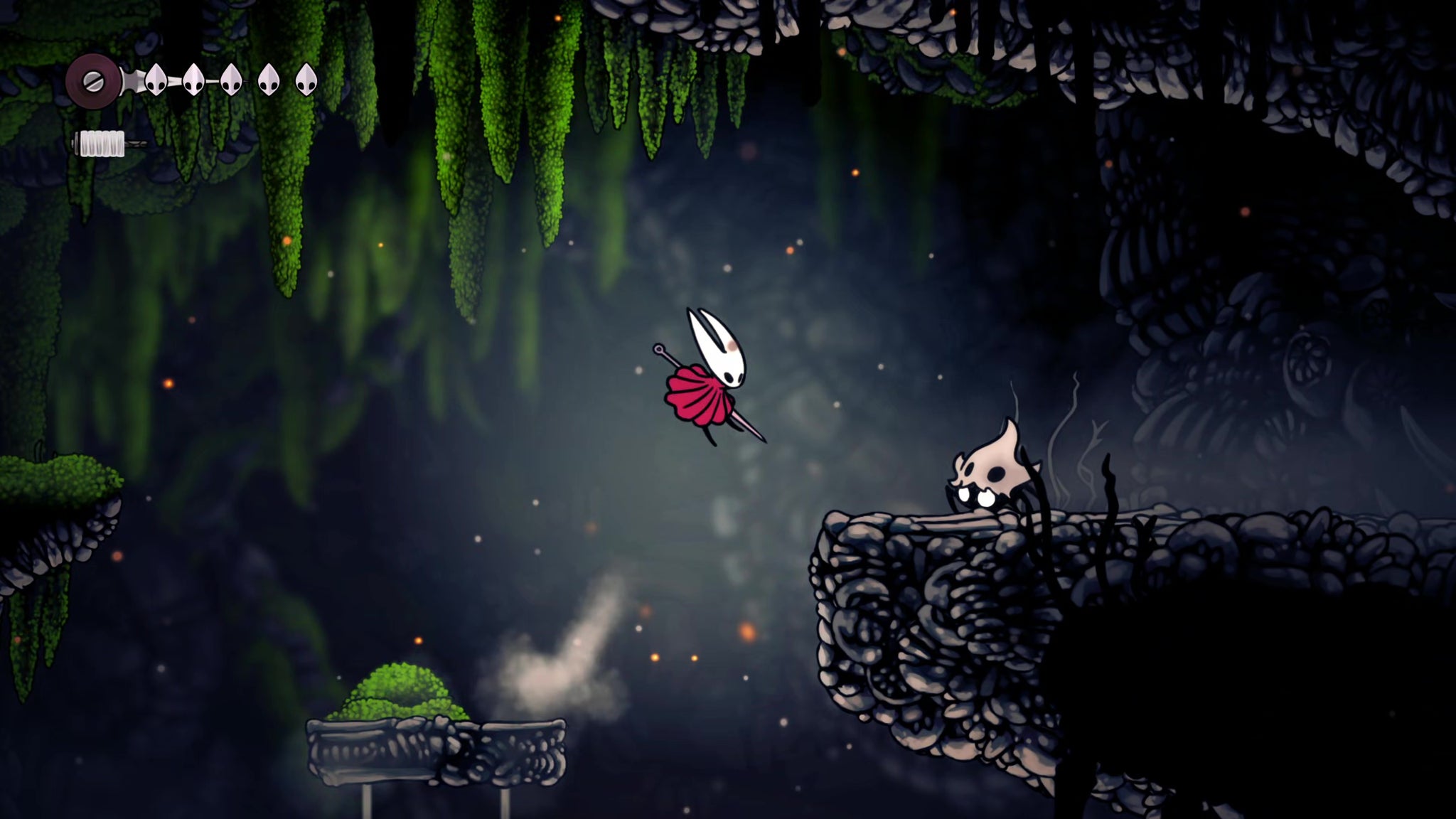 A screenshot of Hollow Knight: Silksong showing the path through The Marrows and Mosshome. - 5