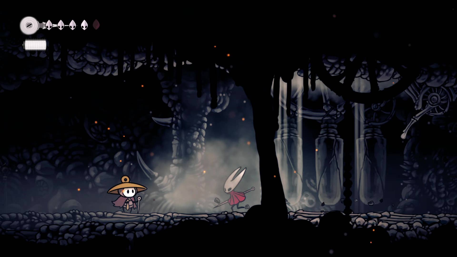 Screenshot of Hollow Knight: Silksong showing the path through Marrows and Mosshome.