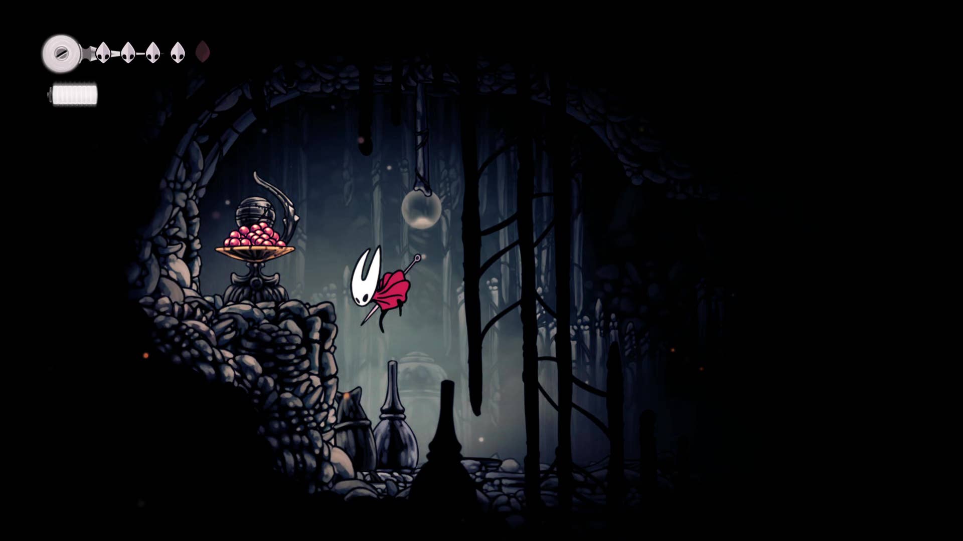 Screenshot of Hollow Knight: Silksong showing the path through Marrows and Mosshome.