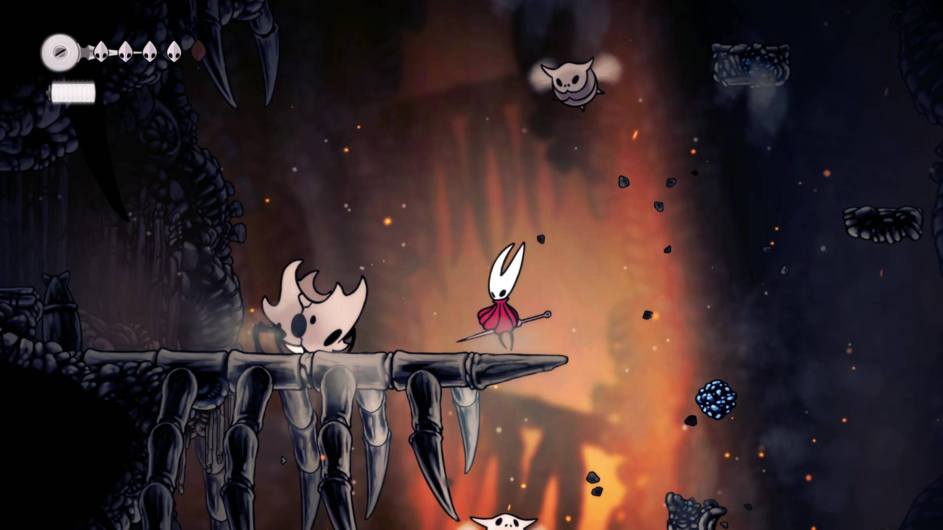 Screenshot of Hollow Knight: Silksong showing the path through Marrows and Mosshome.