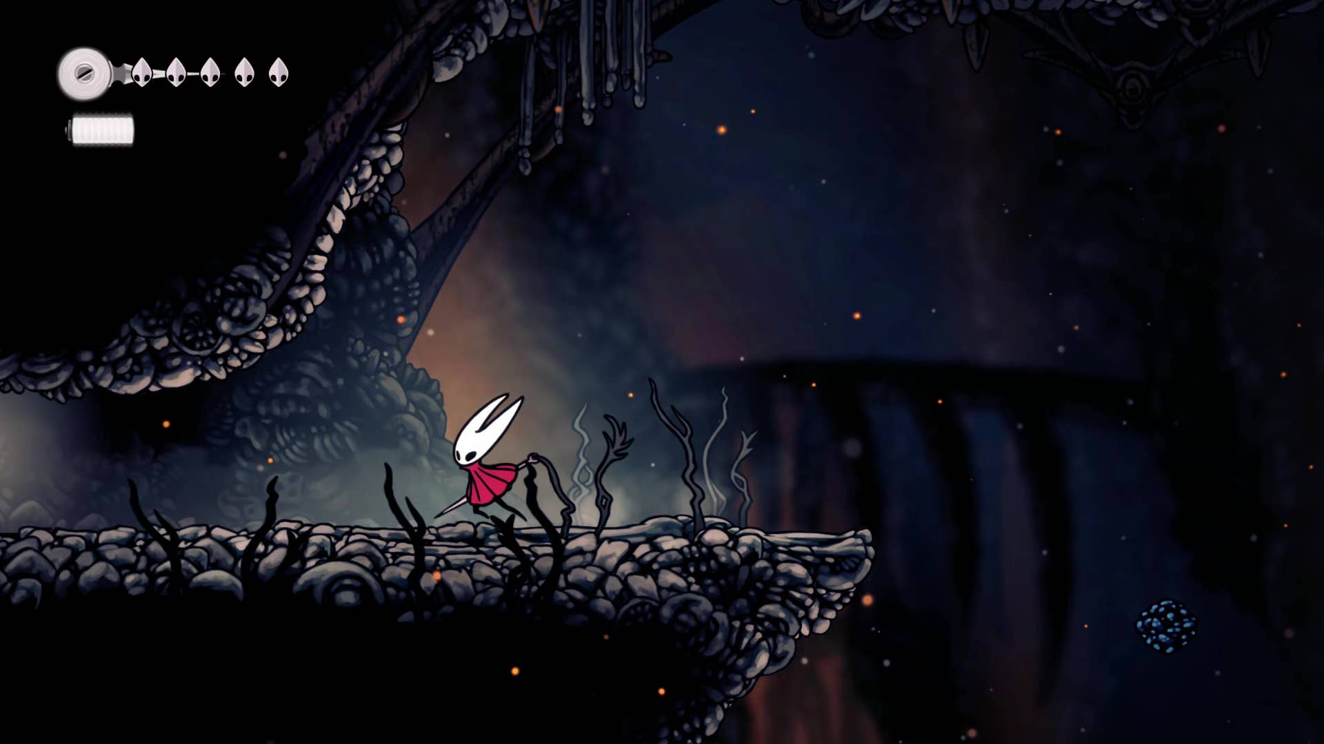 Screenshot of Hollow Knight: Silksong showing the path through Marrows and Mosshome.