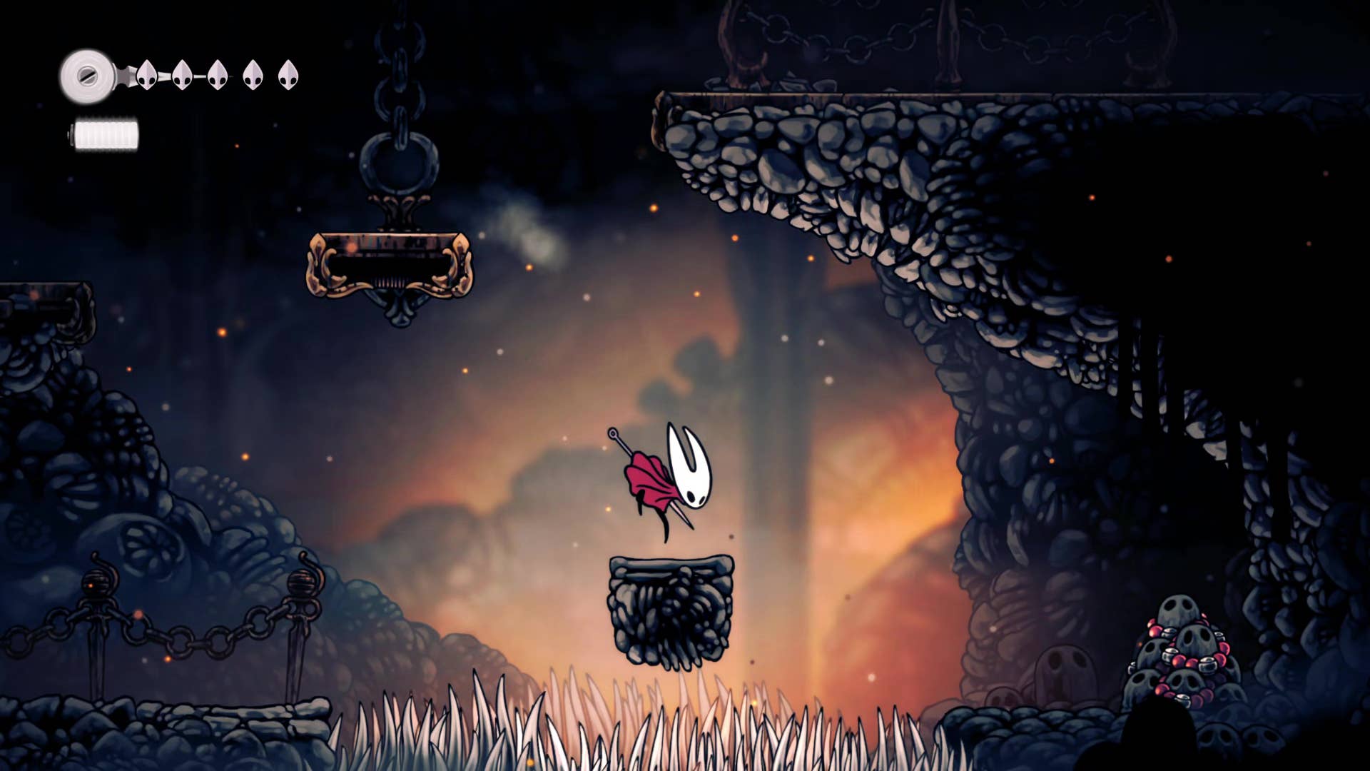 Screenshot of Hollow Knight: Silksong showing the path through Marrows and Mosshome.