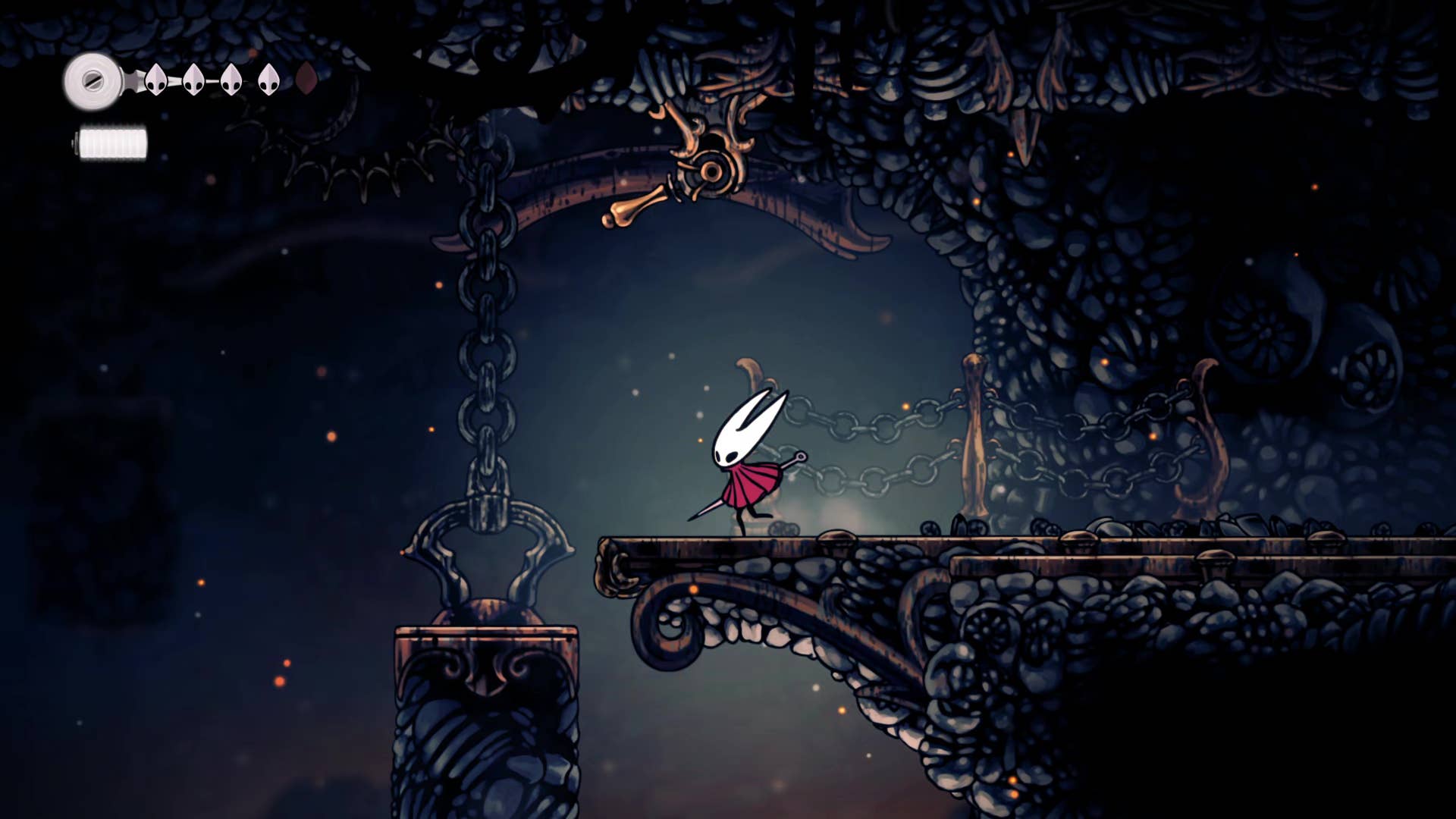 Screenshot of Hollow Knight: Silksong showing the path through Marrows and Mosshome.