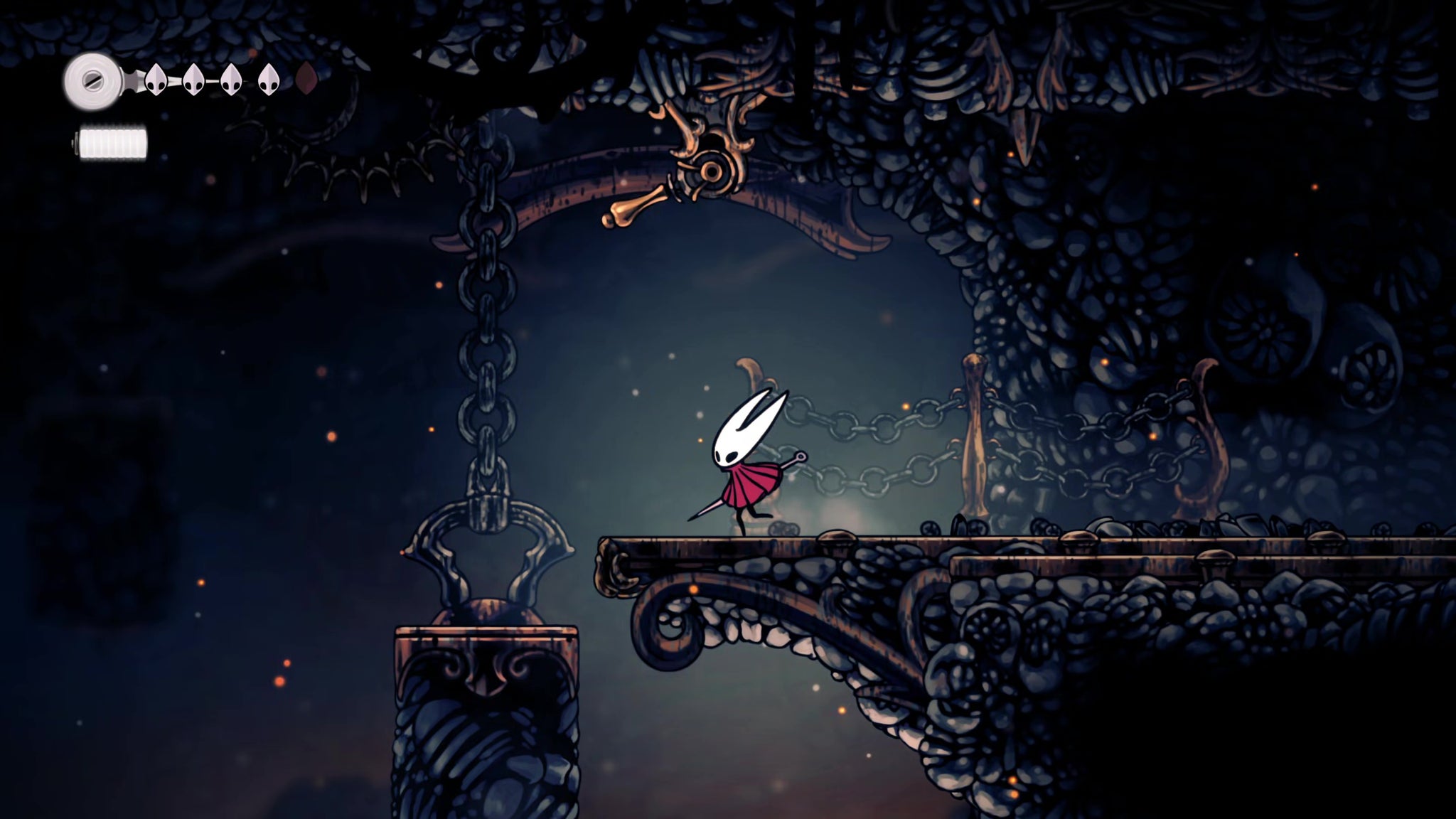 A screenshot of Hollow Knight: Silksong showing the path through The Marrows and Mosshome. - 19