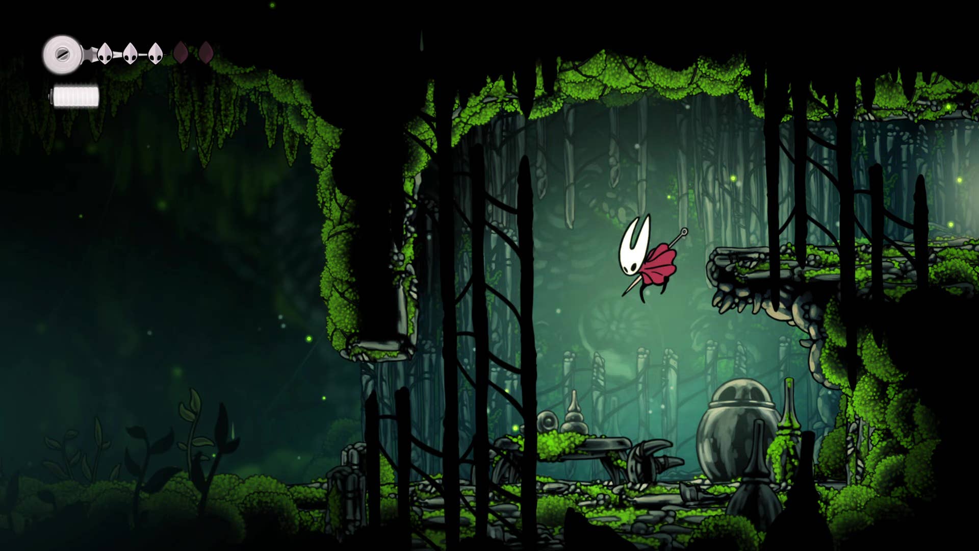 Screenshot of Hollow Knight: Silksong showing the path through Marrows and Mosshome.