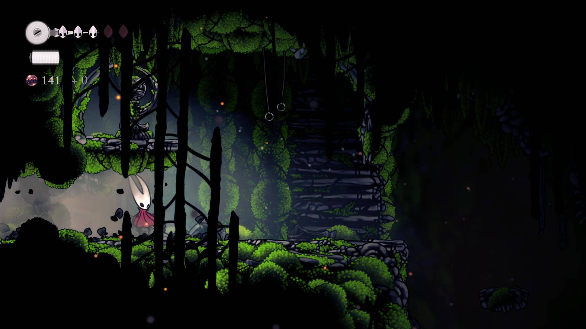 Screenshot of Hollow Knight: Silksong showing the path through Marrows and Mosshome.
