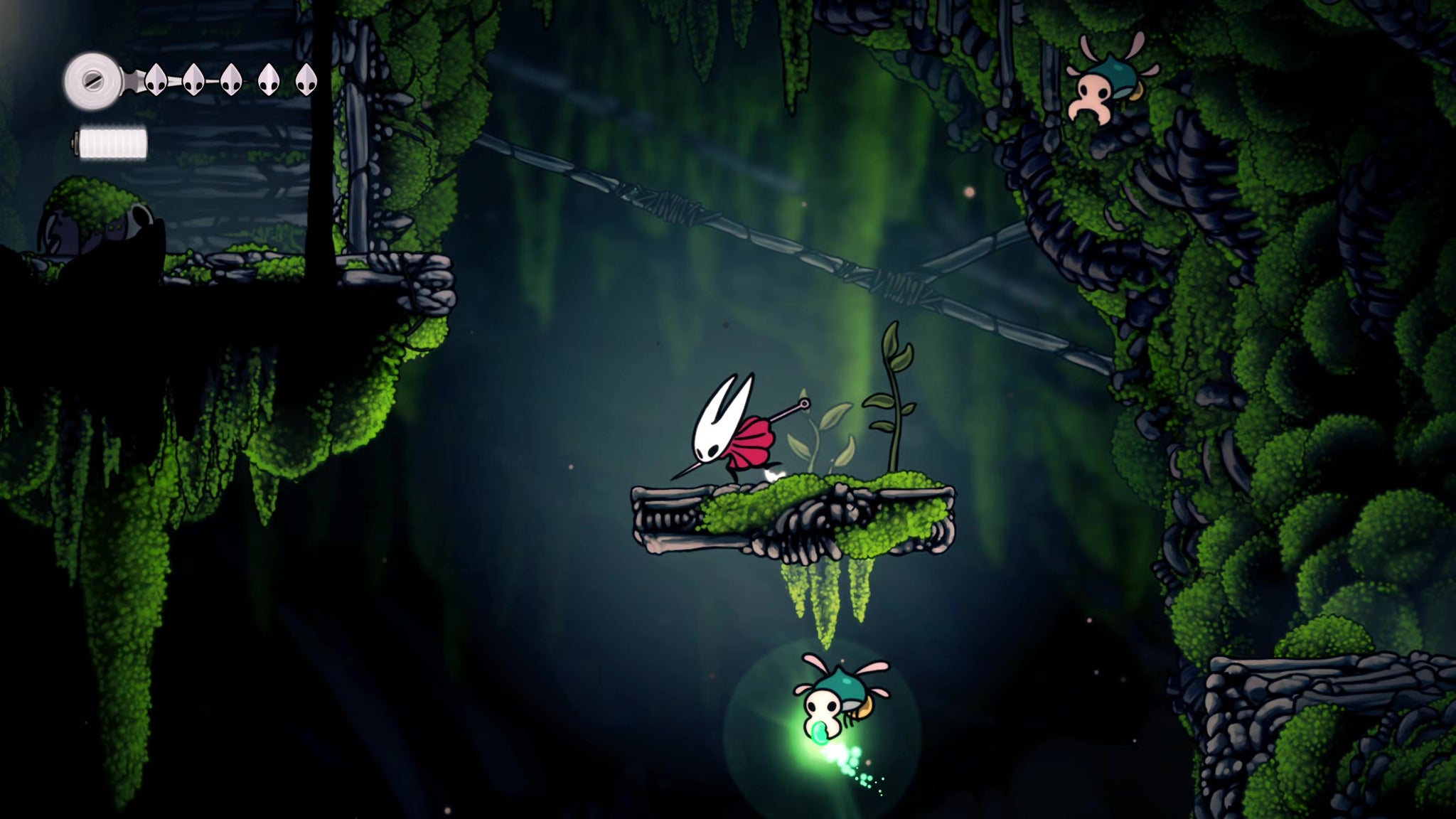 A screenshot of Hollow Knight: Silksong showing the path through The Marrows and Mosshome. - 27