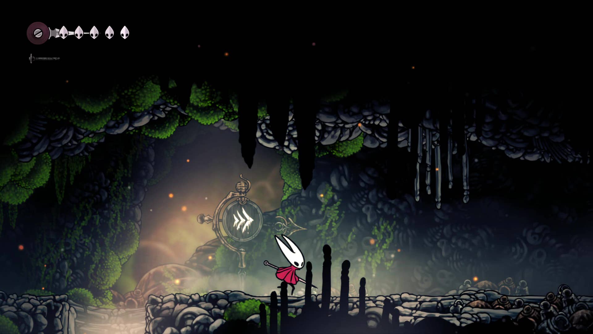 Screenshot of Hollow Knight: Silksong showing the path through Marrows and Mosshome.
