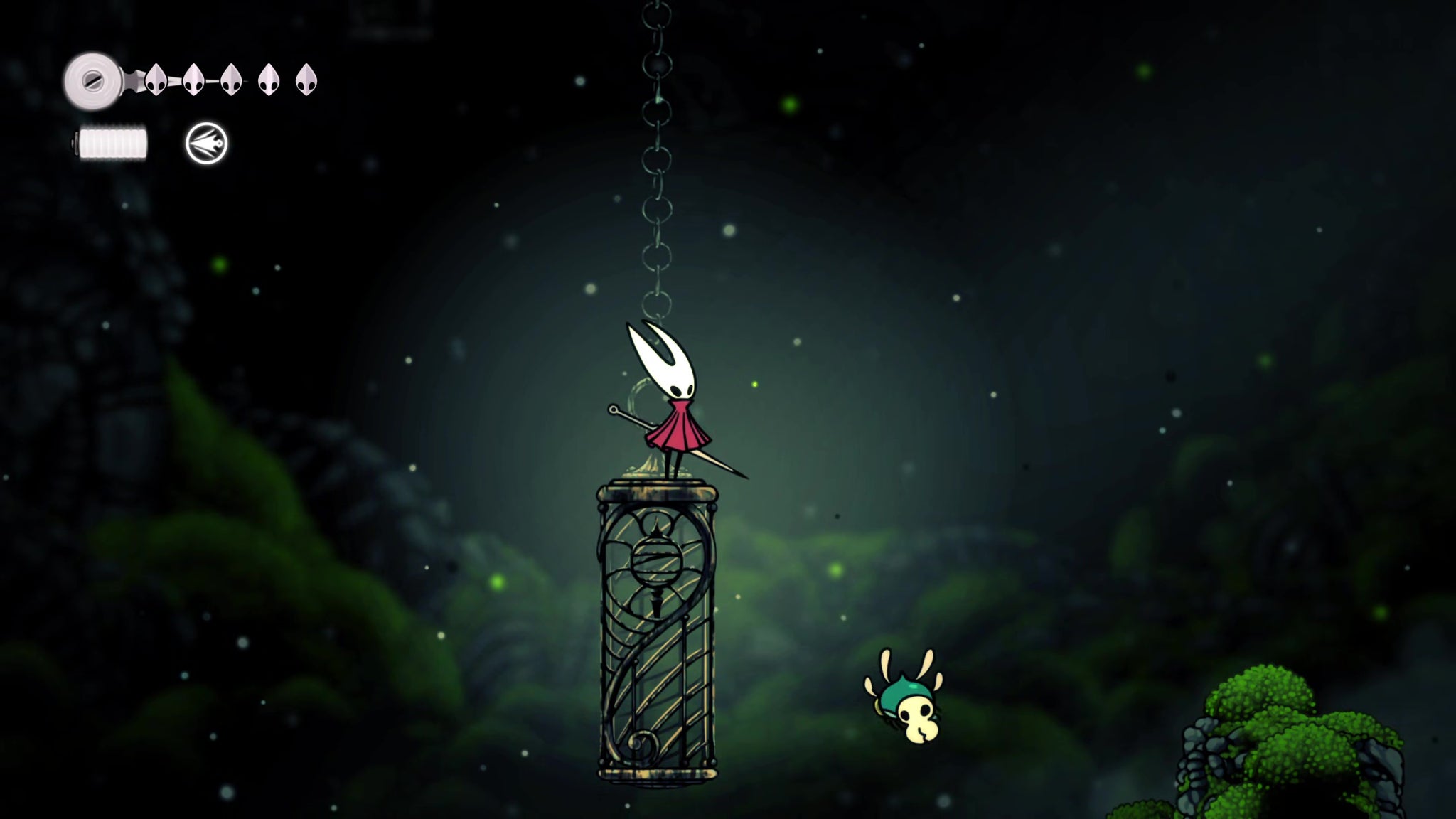 A screenshot of Hollow Knight: Silksong showing the path through to the Chapel Of The Wanderer. - 11