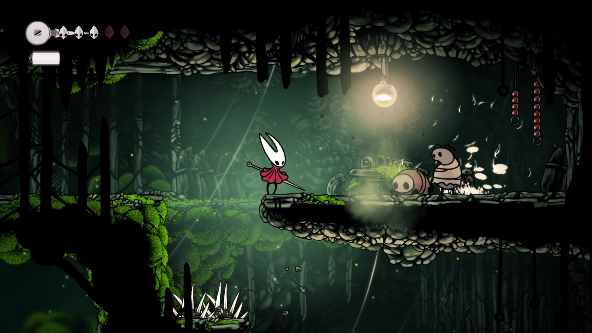 A screenshot of Hollow Knight: Silksong showing the path through The Marrows and Mosshome. - 34