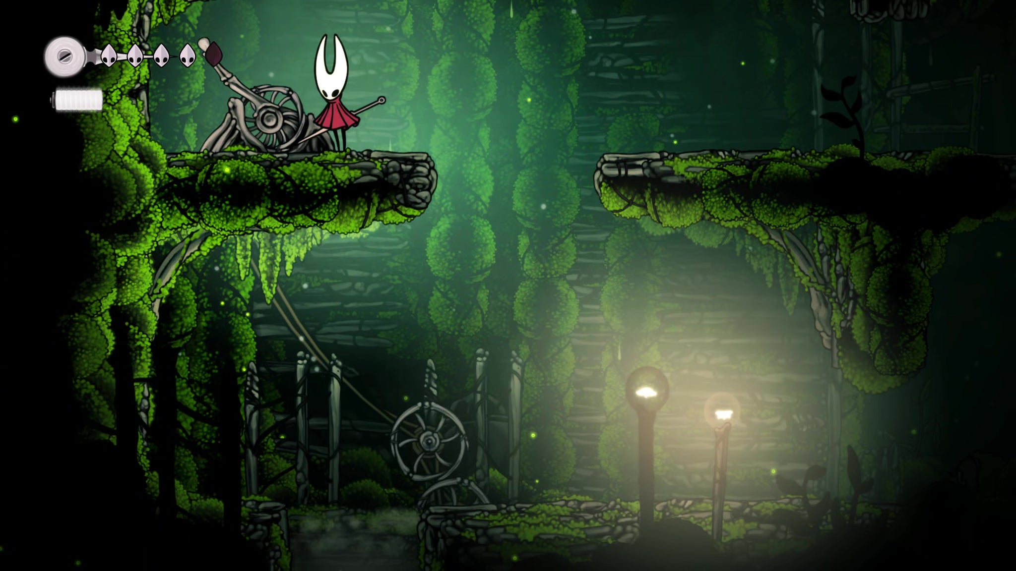 A screenshot of Hollow Knight: Silksong showing the path through The Marrows and Mosshome. - 30