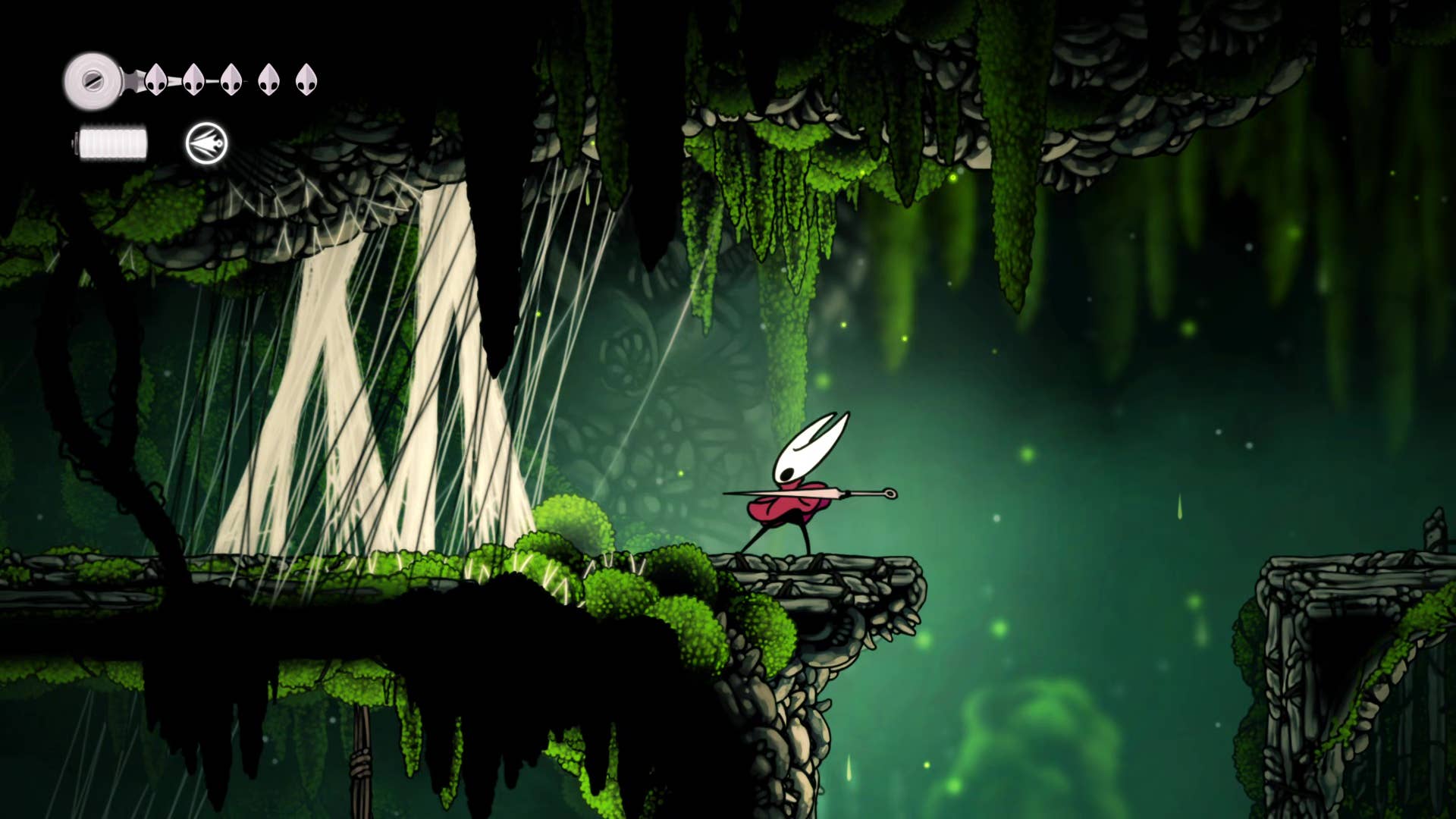 Hollownight screenshot: Silkson showing the path through the east side of the bone marrow.