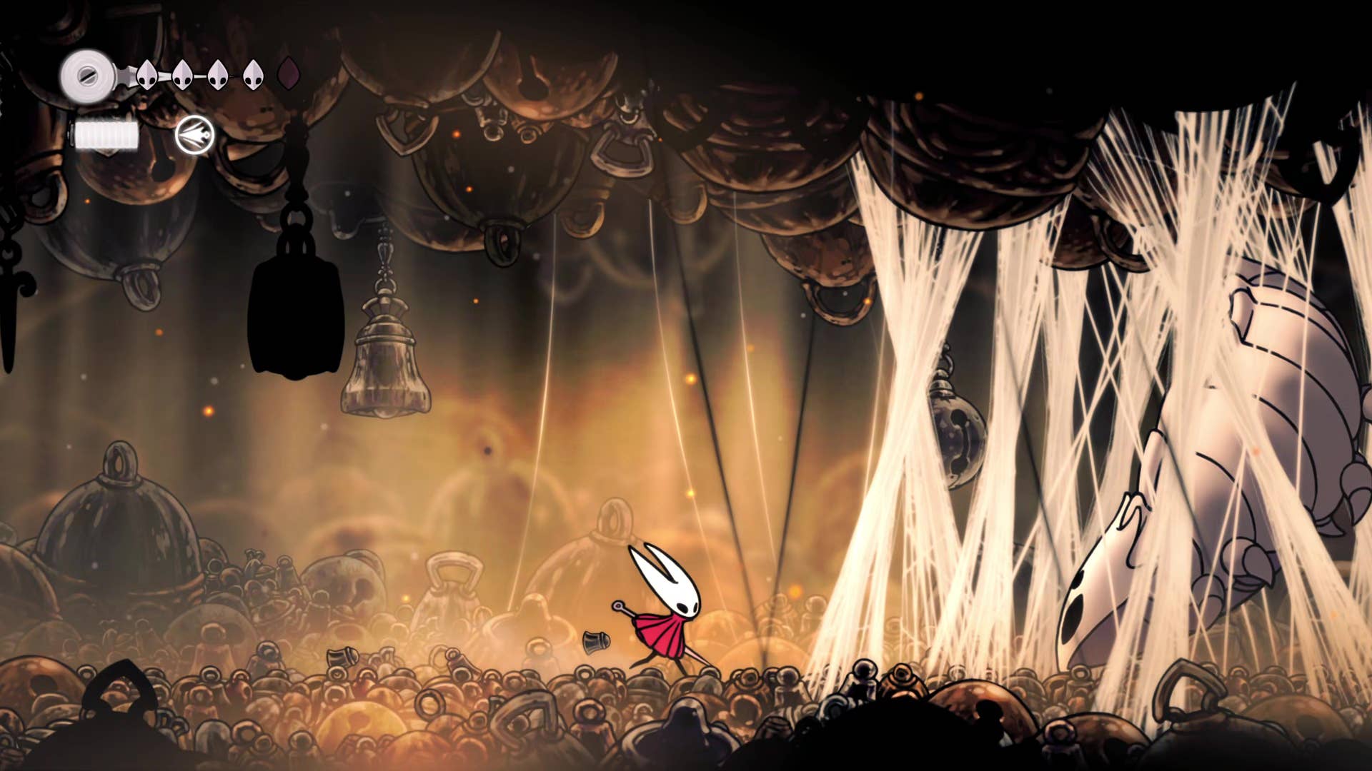 Hollownight screenshot: Silkson showing the path through the east side of the bone marrow.