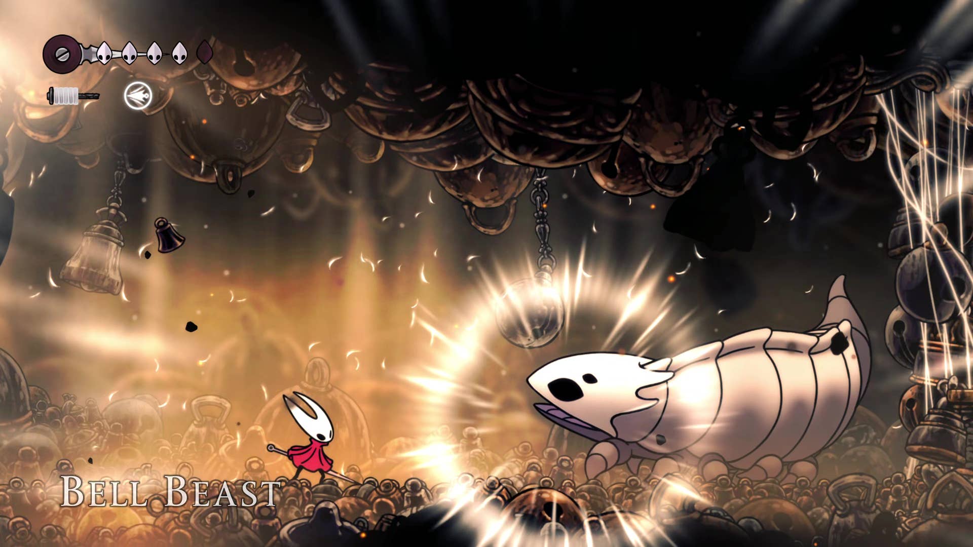 Hollownight screenshot: Silkson showing the path through the east side of the bone marrow.
