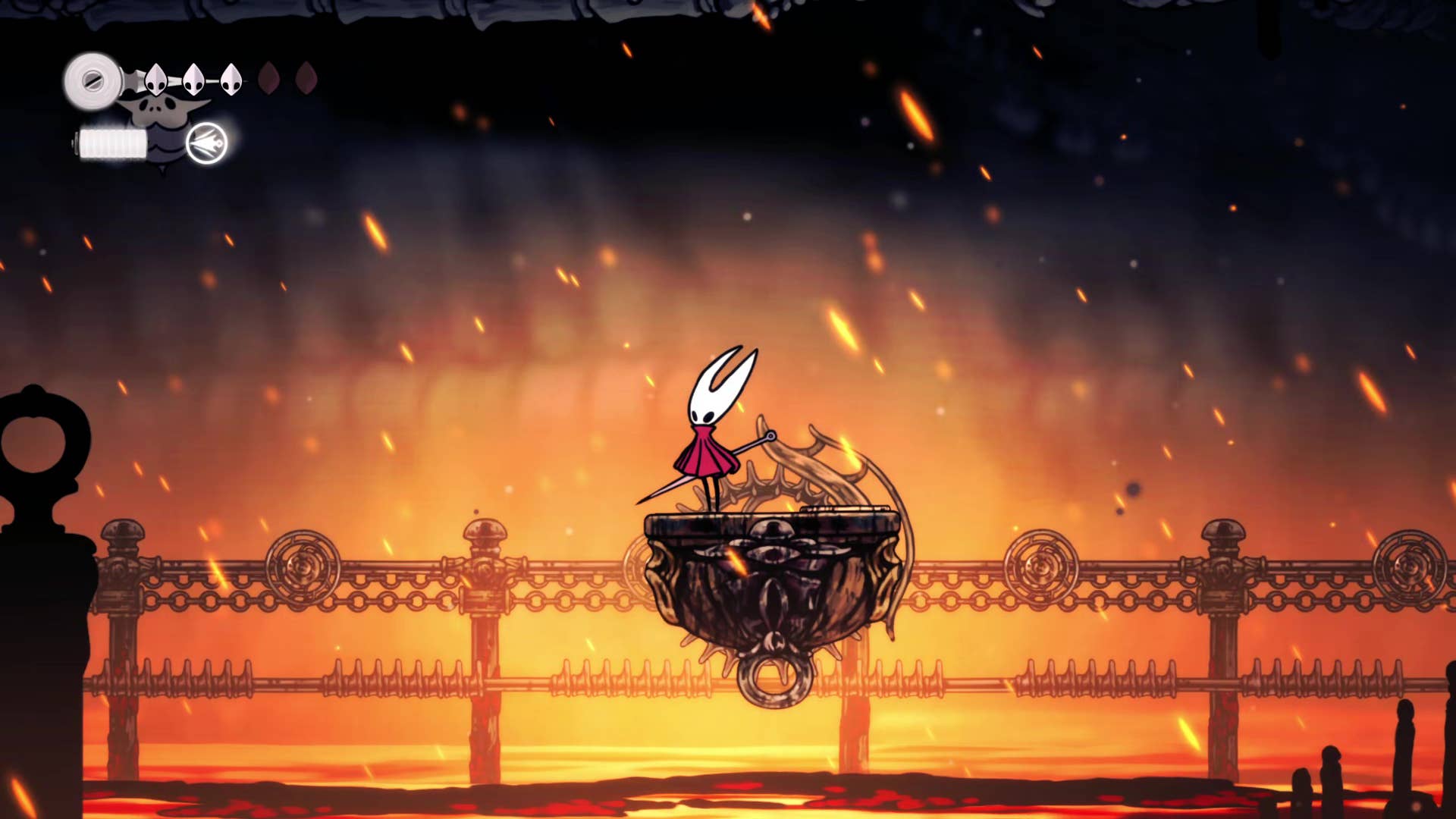 Hollownight screenshot: Silkson showing the path through the east side of the bone marrow.