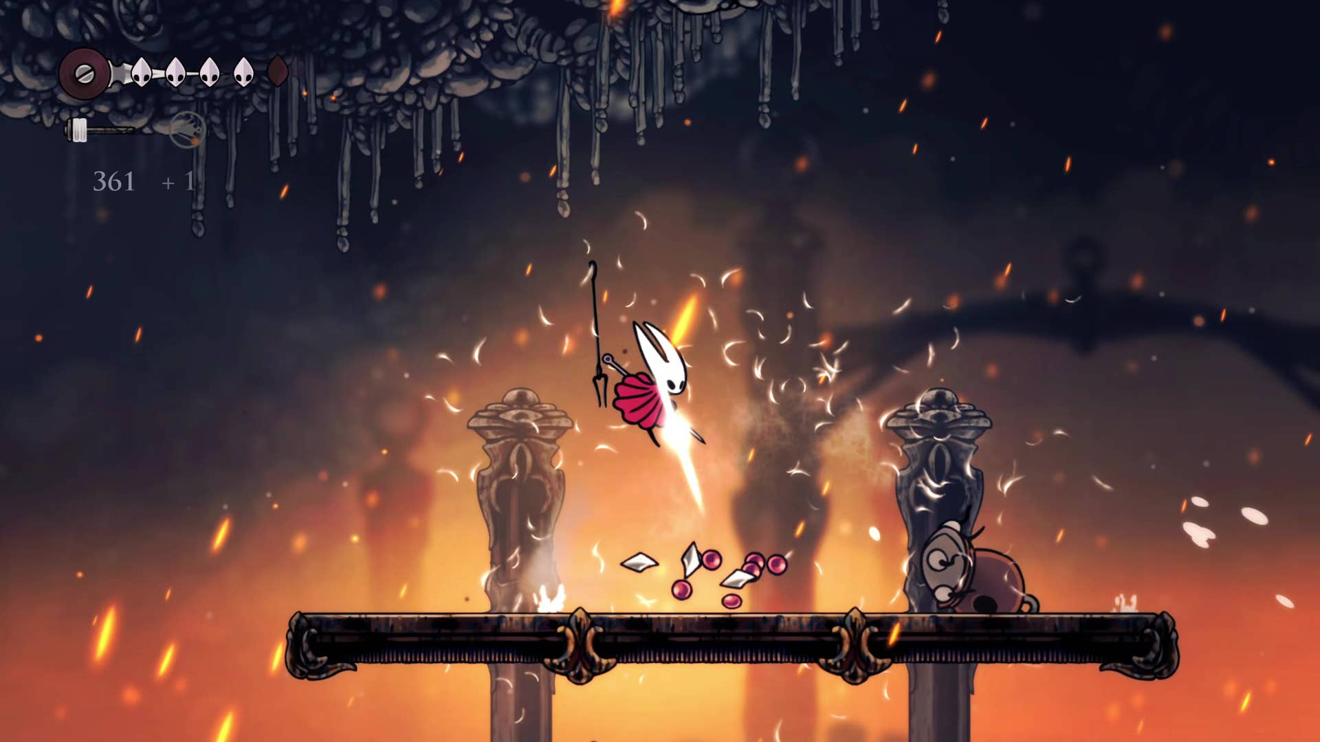 Hollownight screenshot: Silkson showing the path through the east side of the bone marrow.