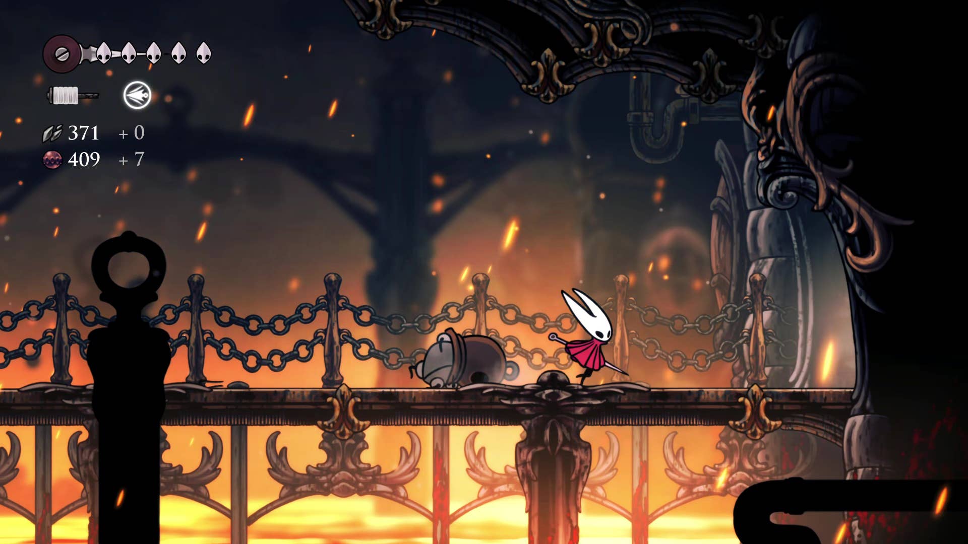 Hollownight screenshot: Silkson showing the path through the east side of the bone marrow.