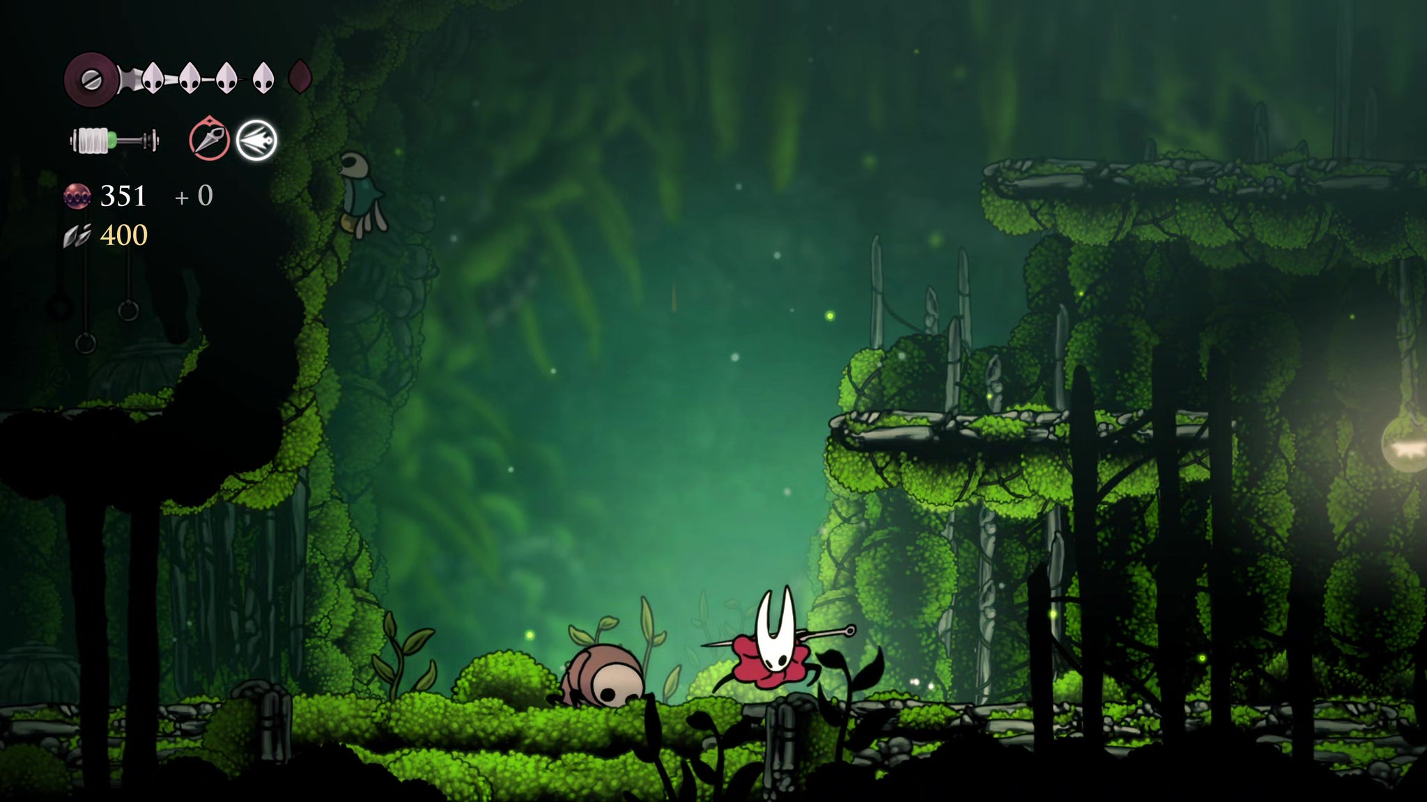 A screenshot of Hollow Knight: Silksong showing the path through to the Chapel Of The Wanderer. - 9