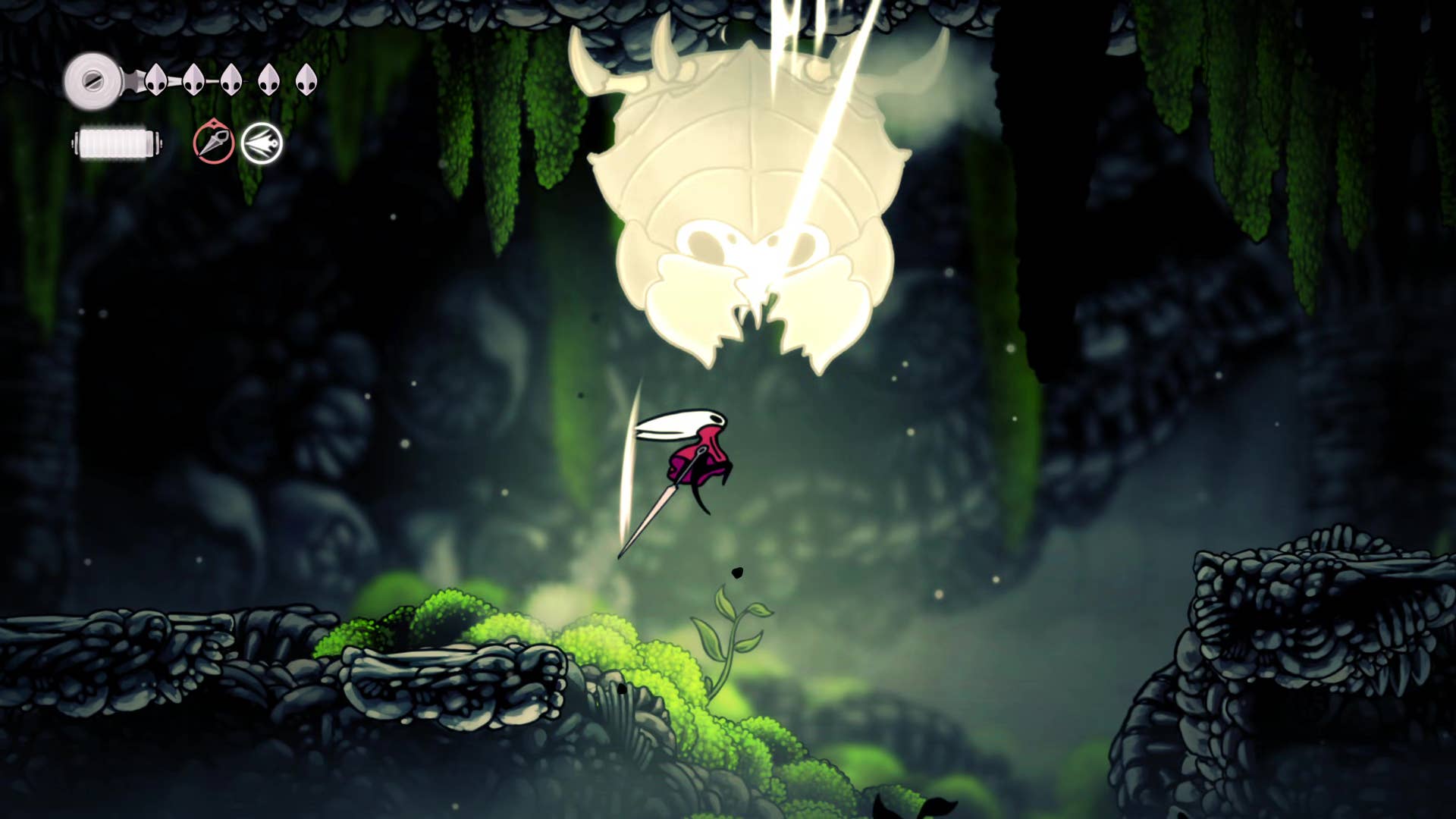 Hollow Knight screenshot: Silkson shows his way into the Wanderer's Chapel.