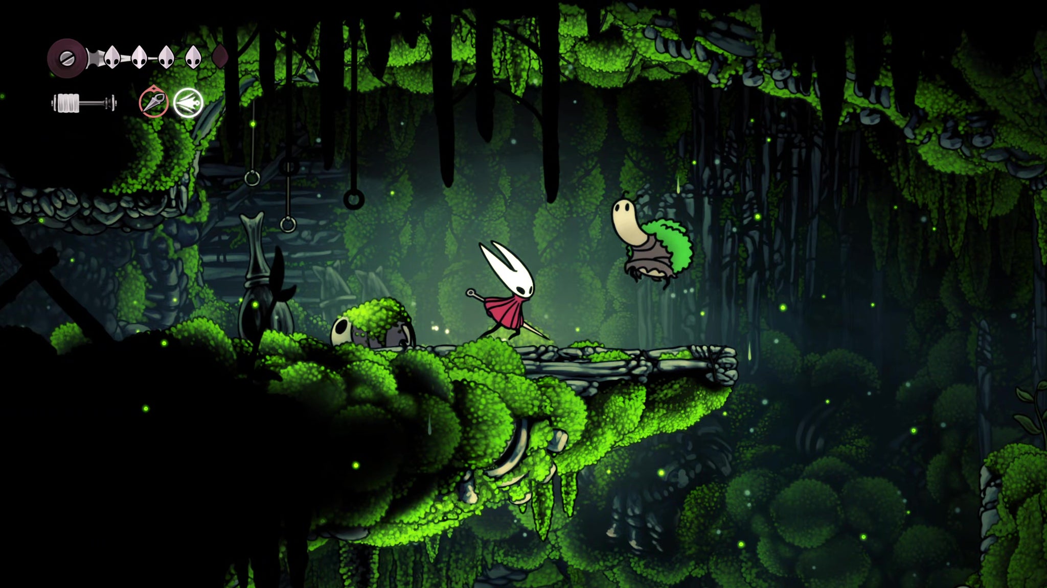 A screenshot of Hollow Knight: Silksong showing the path through to the Chapel Of The Wanderer. - 18