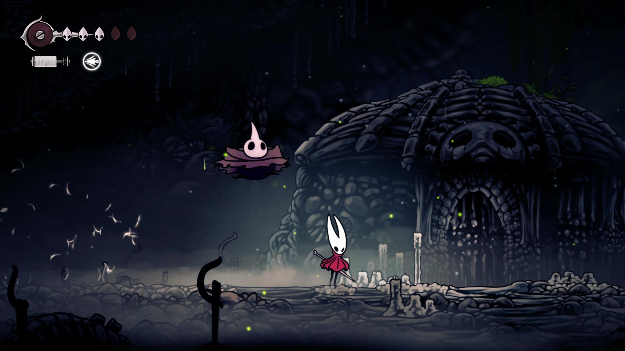 A screenshot of Hollow Knight: Silksong showing the path through to the Chapel Of The Wanderer. - 24