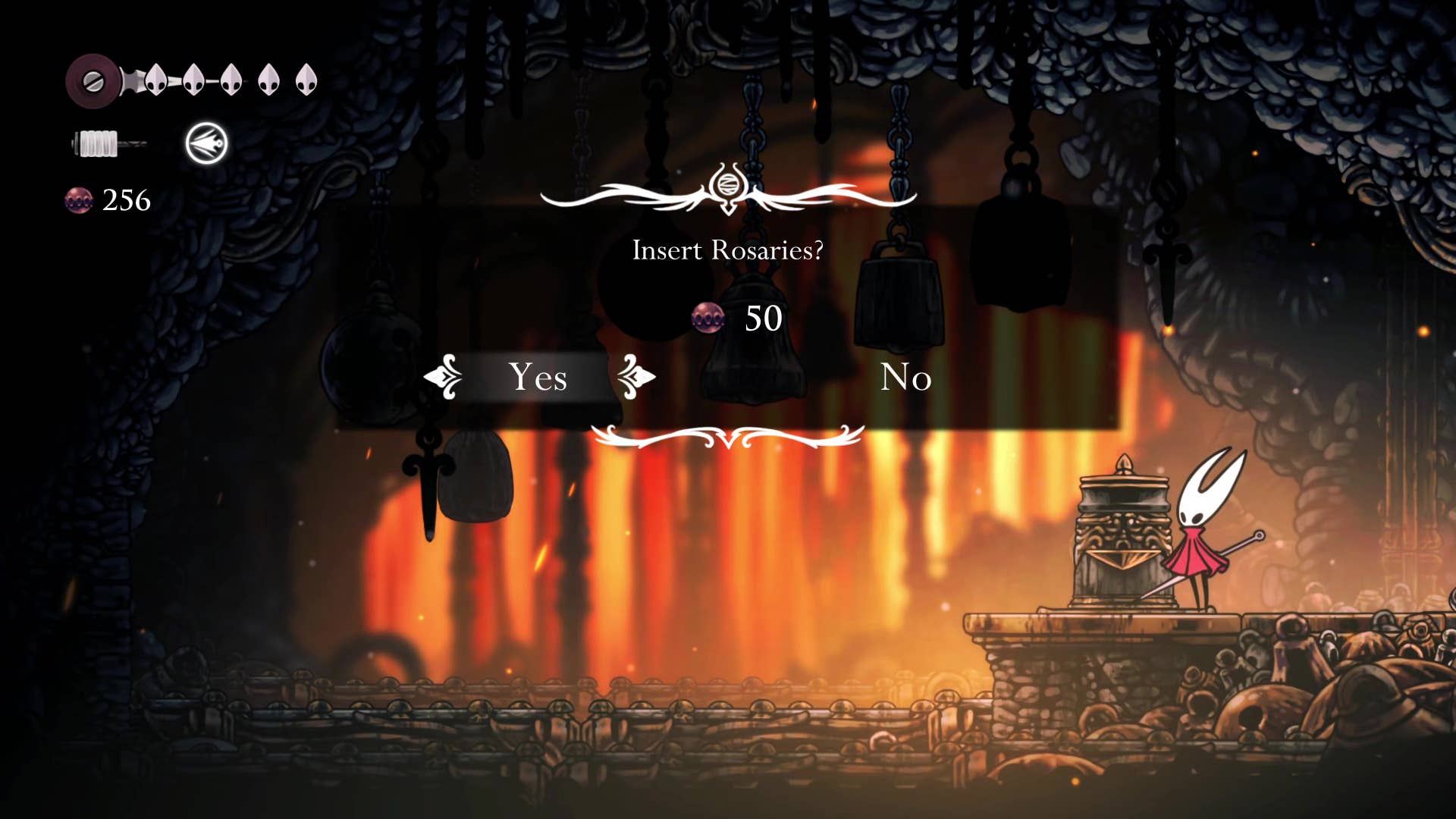 Hollow Knight screenshot: Silksong shows the path through a deep dock.