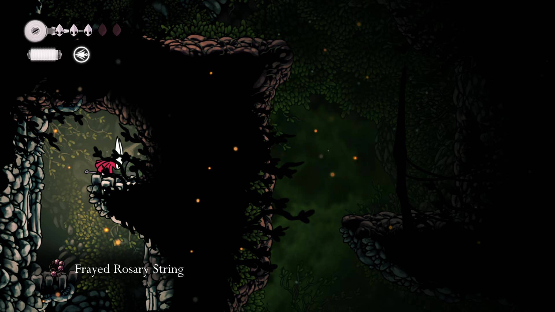 Hollow Knight screenshot: Silksong shows the path through a deep dock.