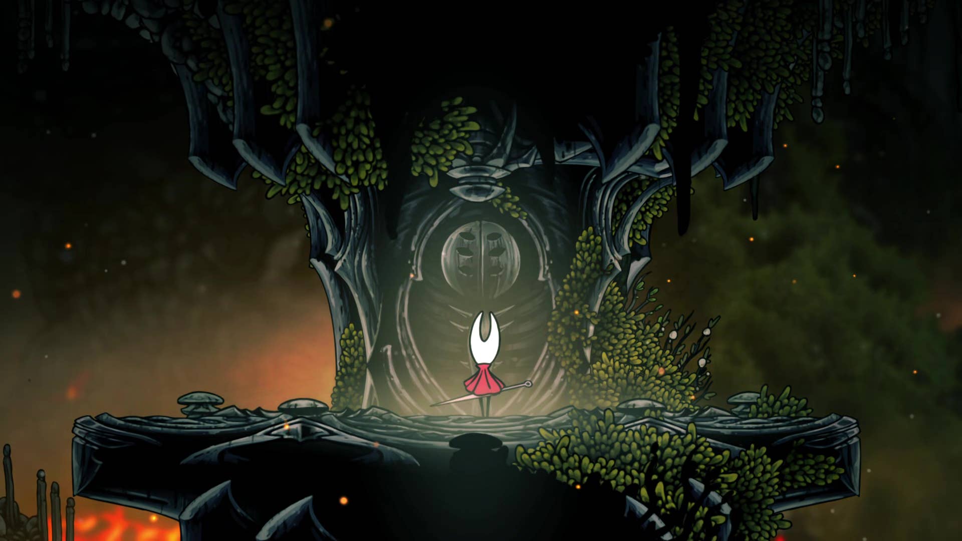 Hollow Knight screenshot: Silksong shows the path through a deep dock.