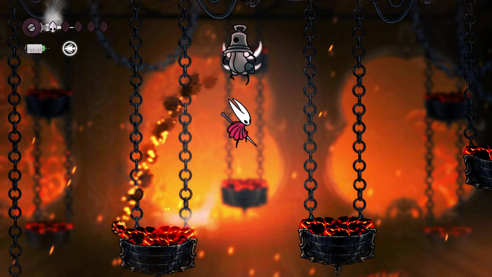 Hollow Knight screenshot: Silksong shows the path through a deep dock.