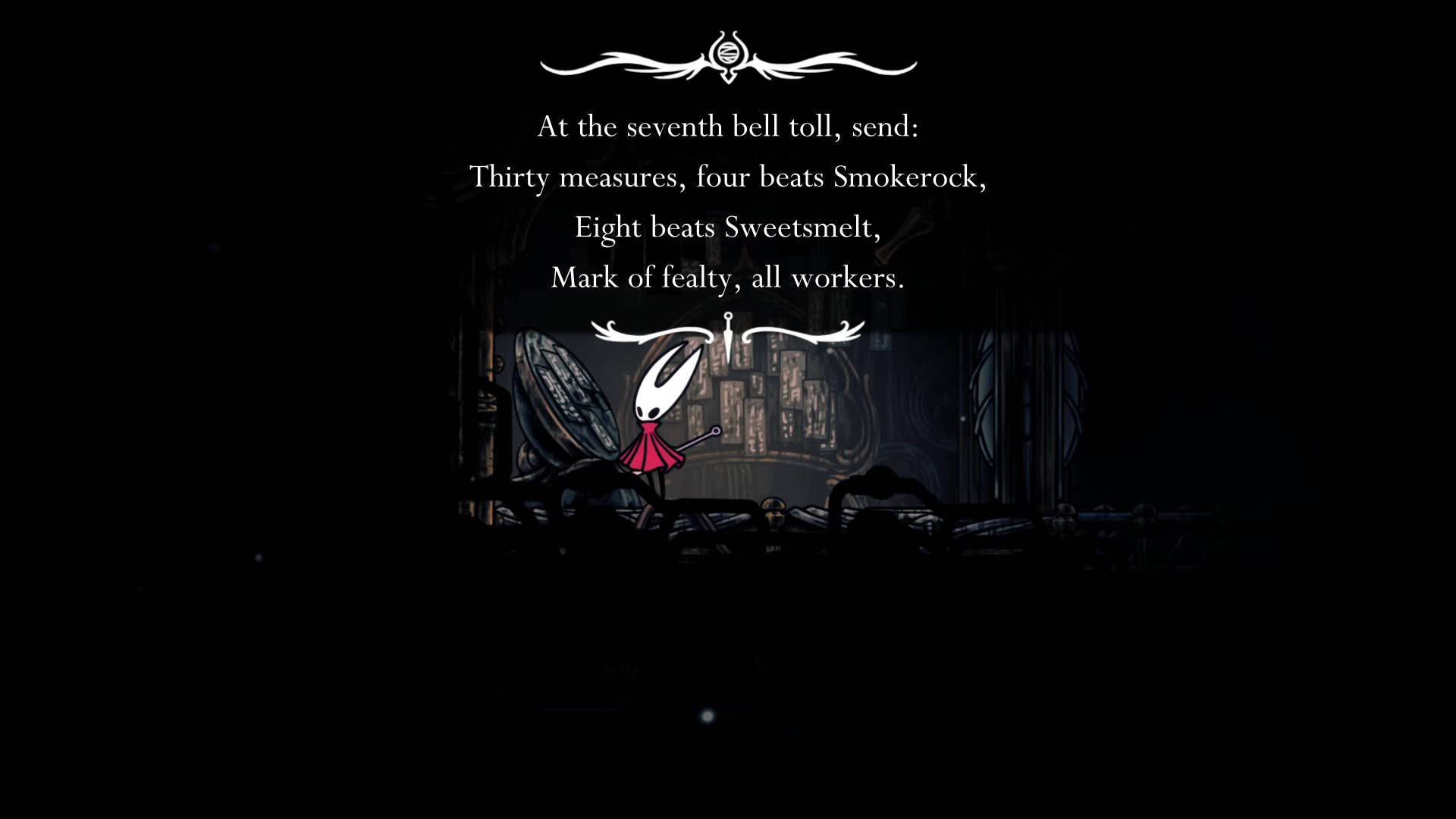 Hollow Knight screenshot: Silksong shows the path through a deep dock.