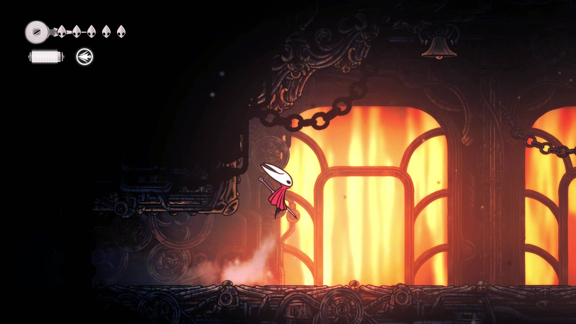 Hollow Knight screenshot: Silksong shows the path through a deep dock.