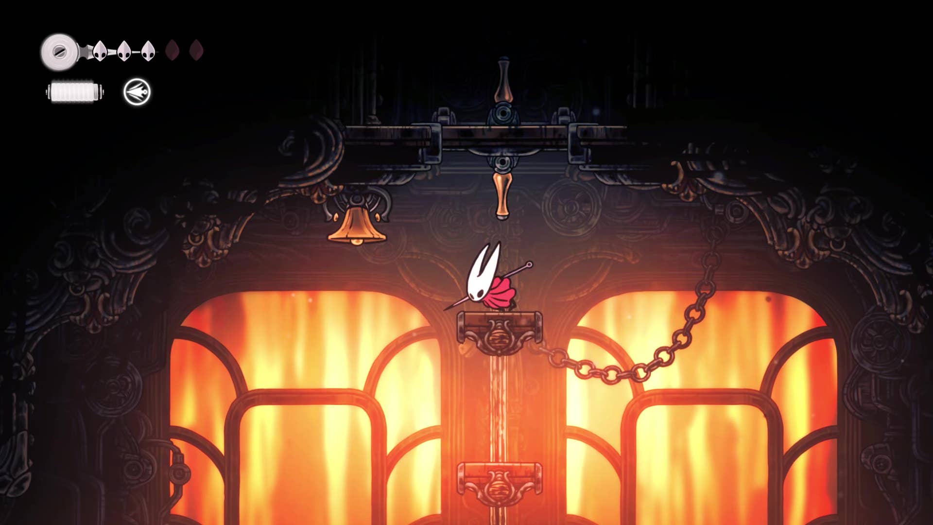 Hollow Knight screenshot: Silksong shows the path through a deep dock.