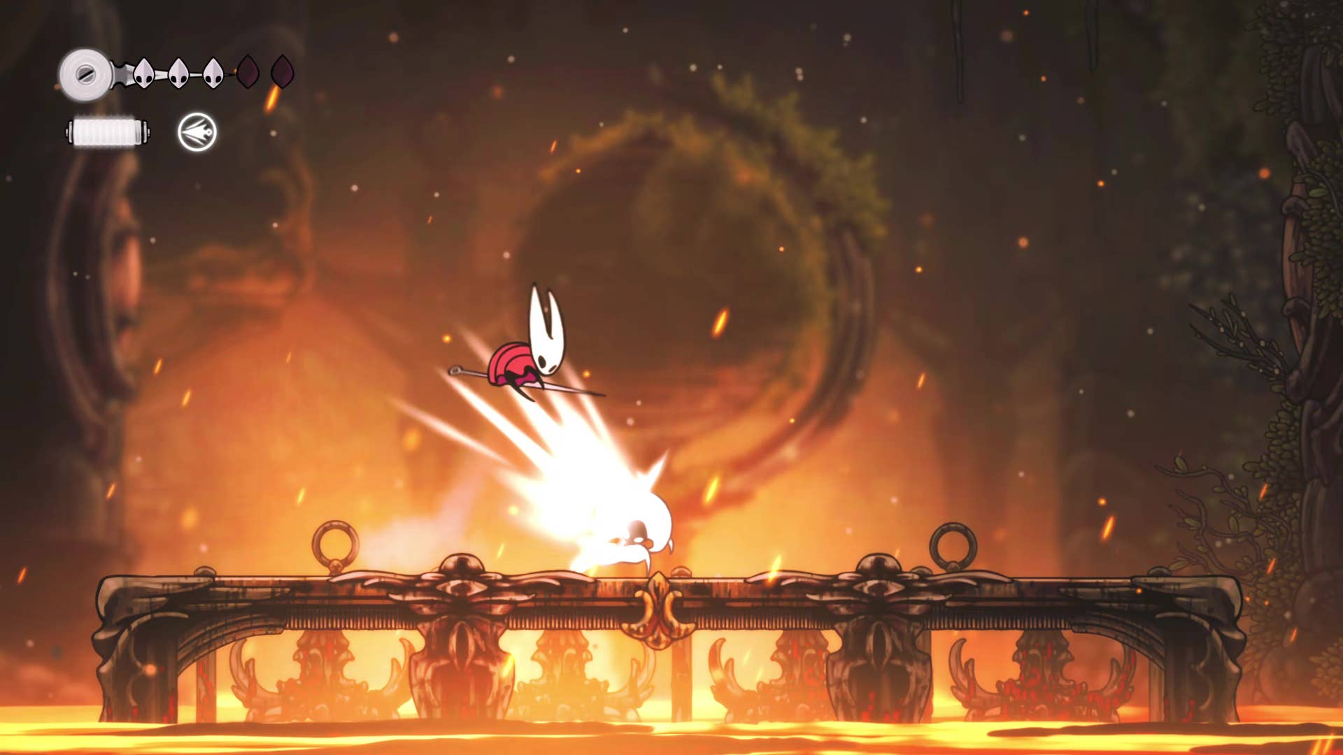 Hollow Knight screenshot: Silksong shows the path through a deep dock.