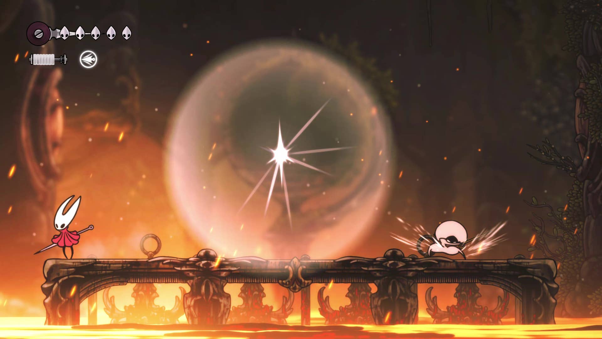 Hollow Knight screenshot: Silksong shows the path through a deep dock.