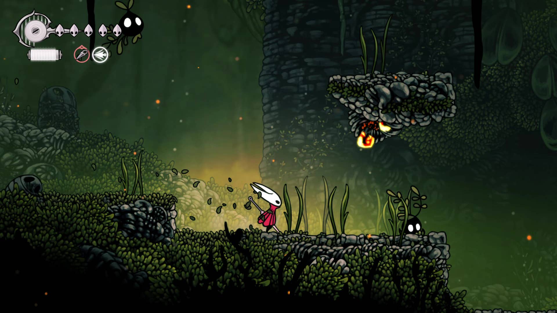Screenshot of Hollow Knight: Silksong shows the path through the far field.