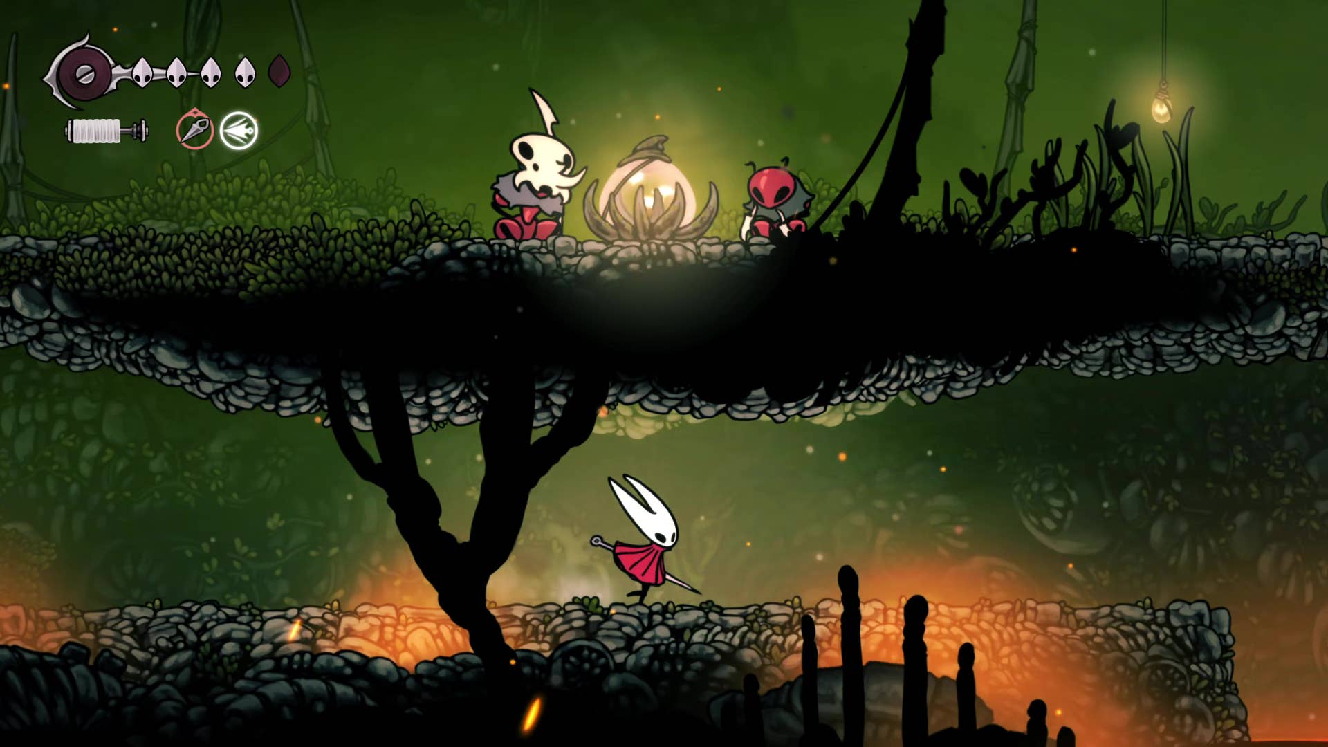 Screenshot of Hollow Knight: Silksong shows the path through the far field.