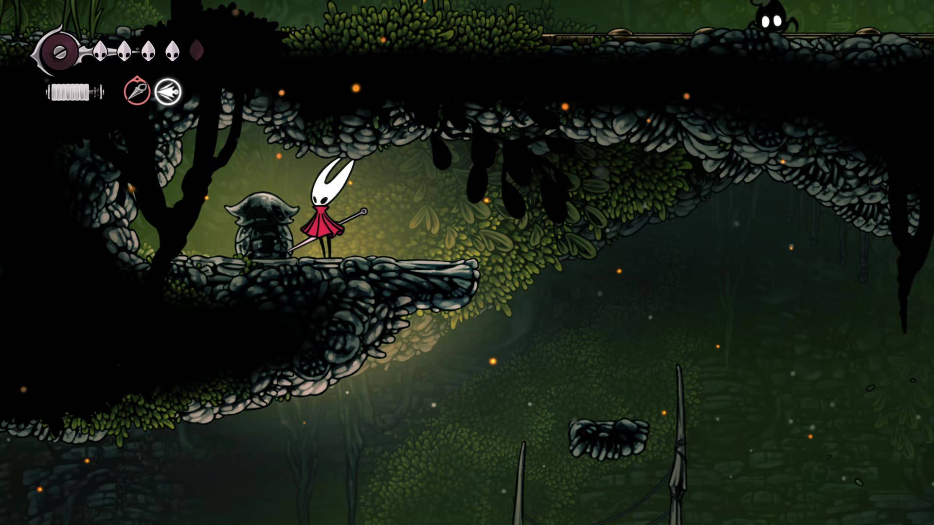 Screenshot of Hollow Knight: Silksong shows the path through the far field.