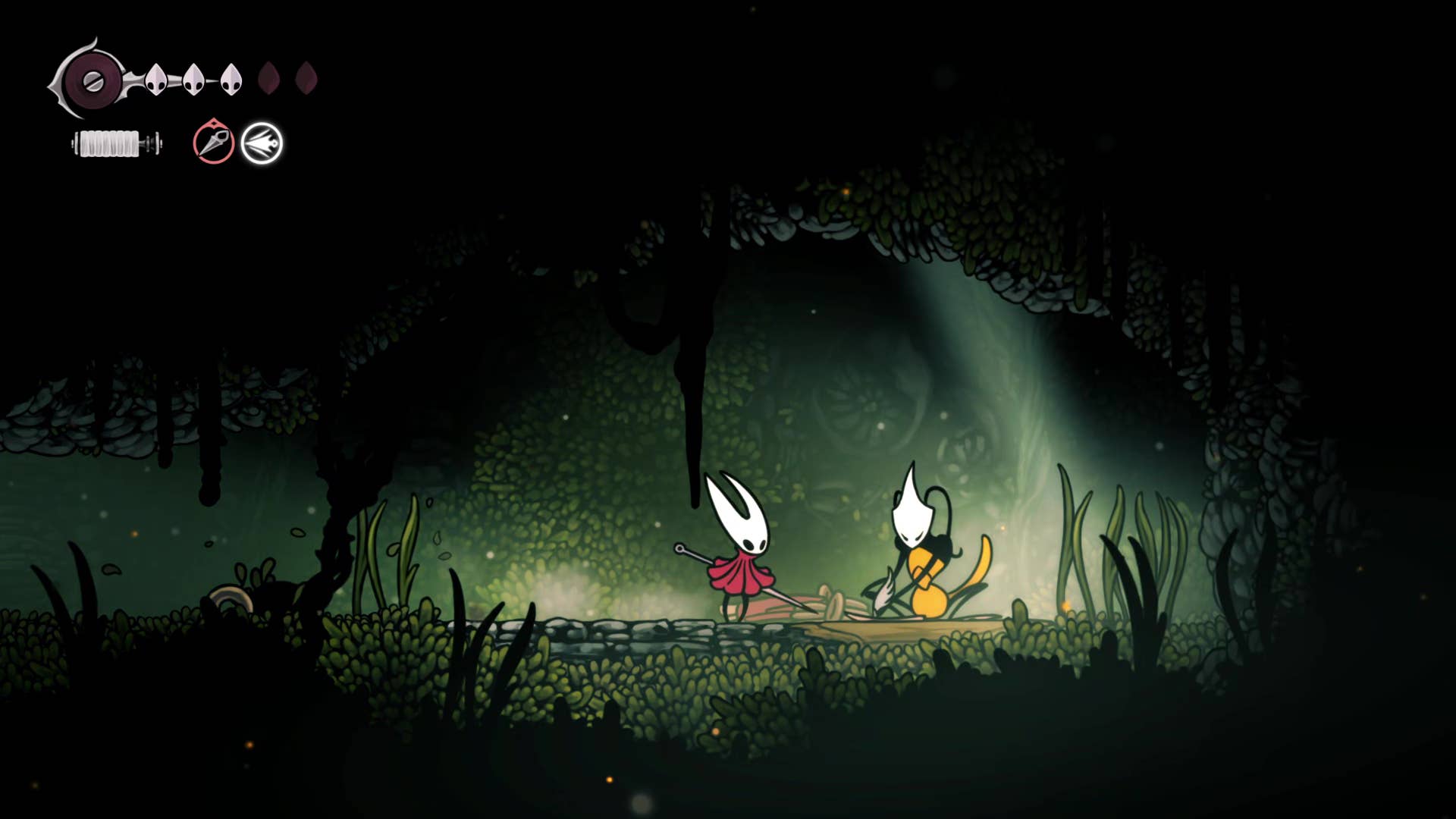 Screenshot of Hollow Knight: Silksong shows the path through the far field.