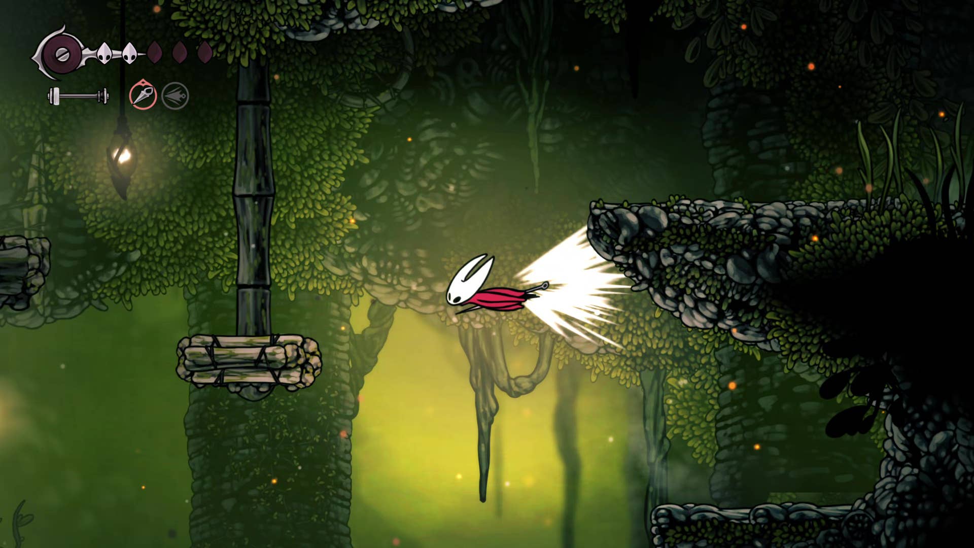 Screenshot of Hollow Knight: Silksong shows the path through the far field.