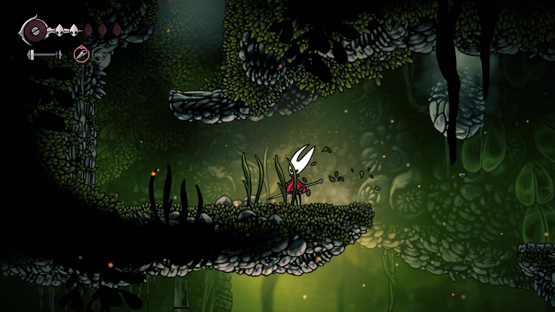 Screenshot of Hollow Knight: Silksong shows the path through the far field.