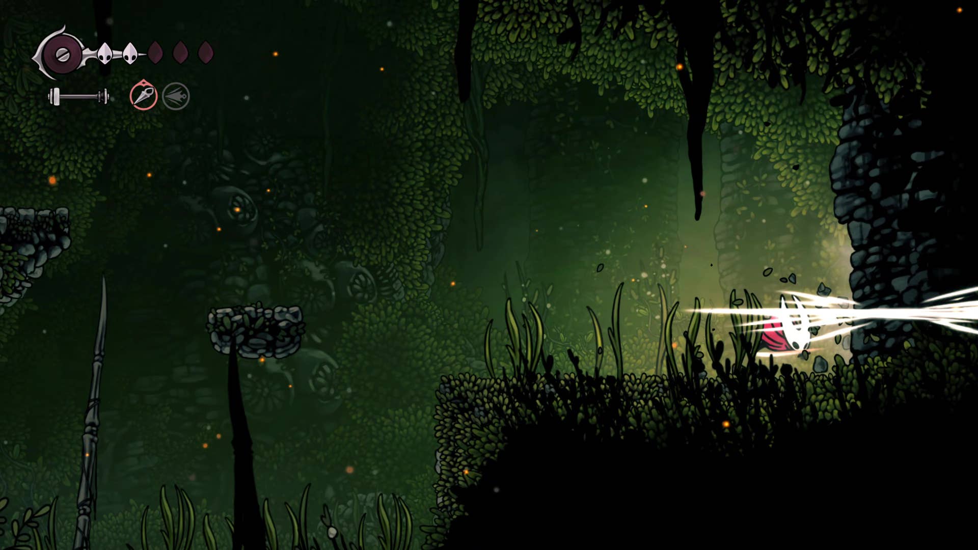 Screenshot of Hollow Knight: Silksong shows the path through the far field.