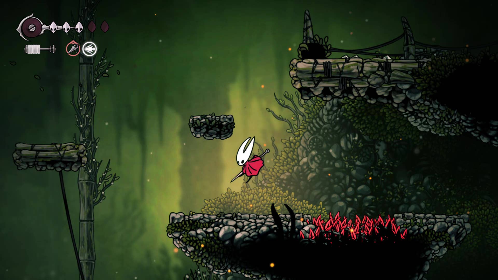 Screenshot of Hollow Knight: Silksong shows the path through the far field.