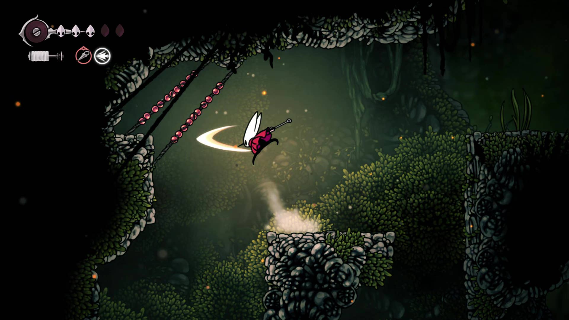 Screenshot of Hollow Knight: Silksong shows the path through the far field.