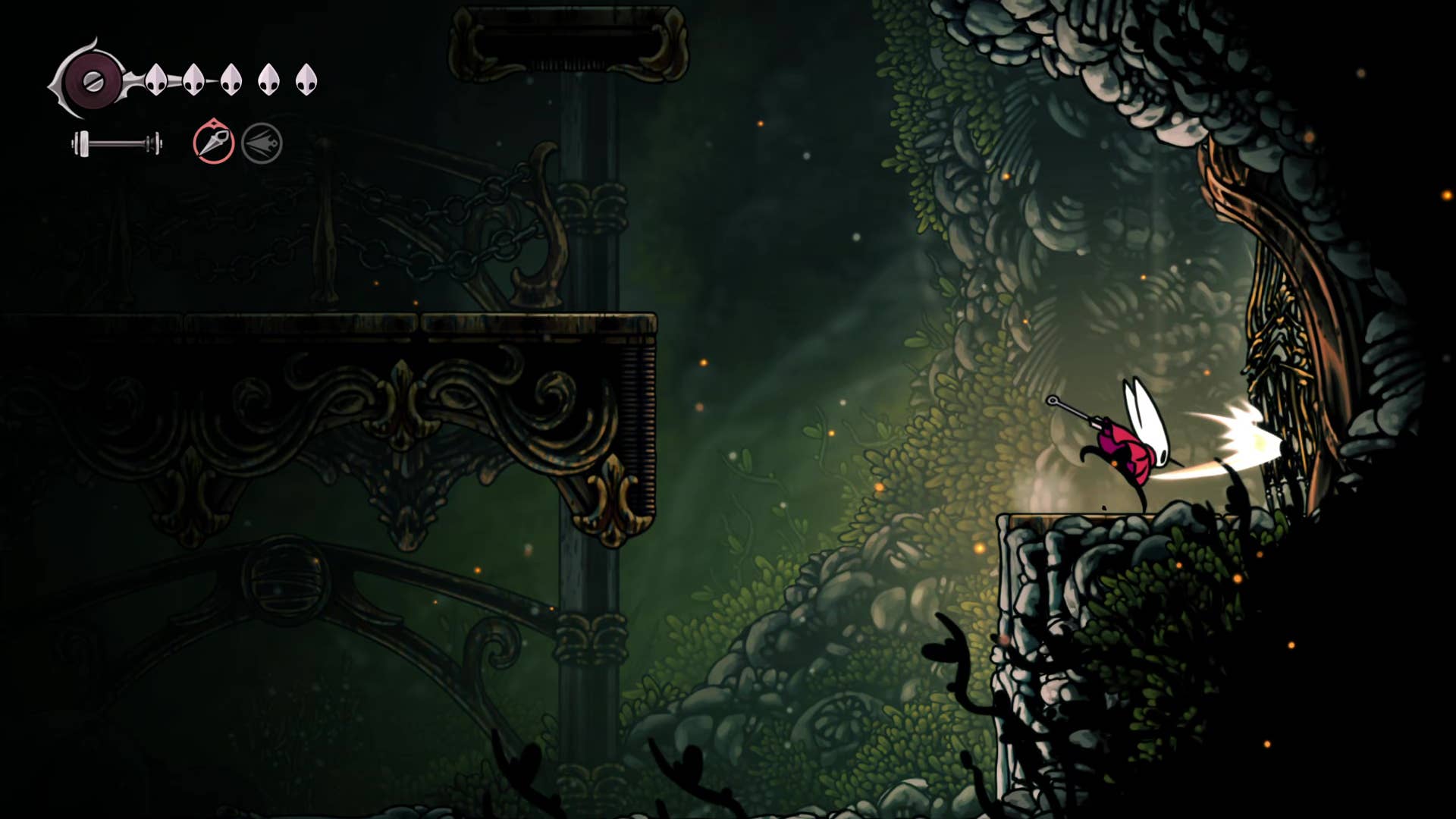 Screenshot of Hollow Knight: Silksong shows the path through the far field.