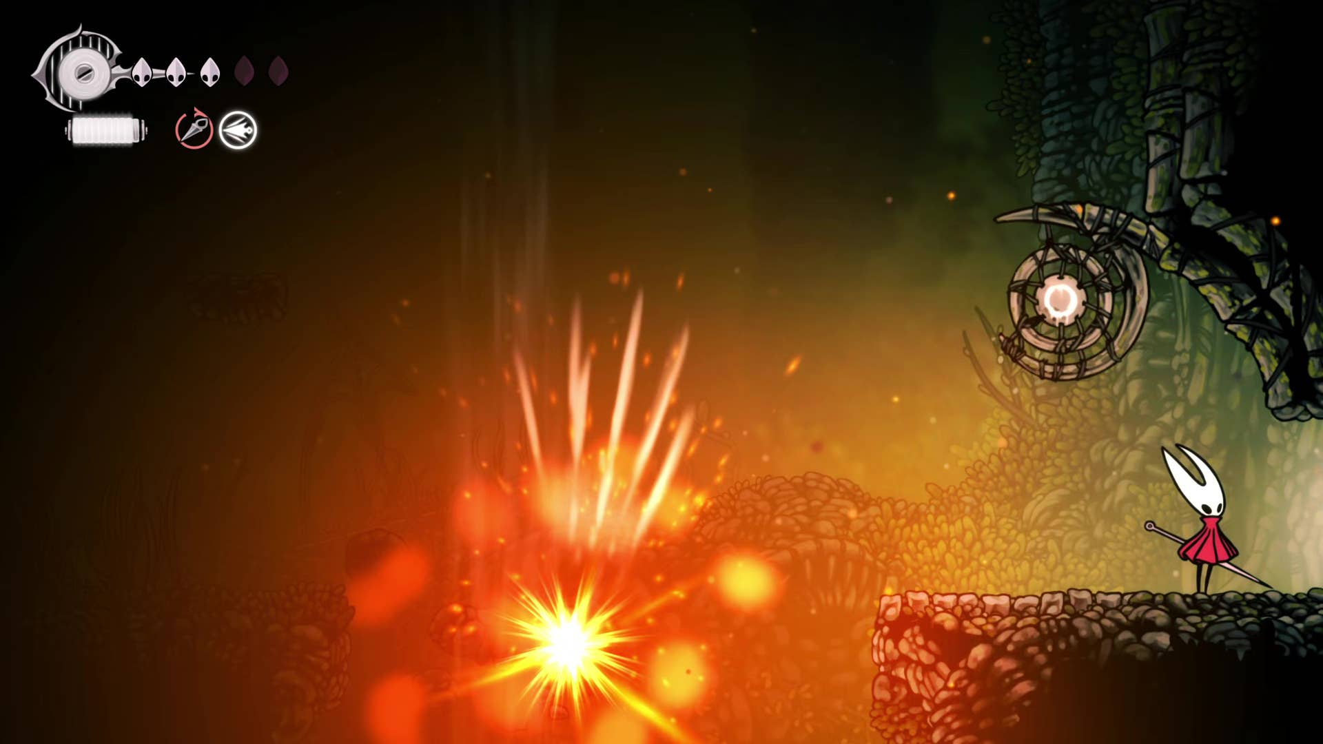 Screenshot of Hollow Knight: Silksong shows the path through the far field.