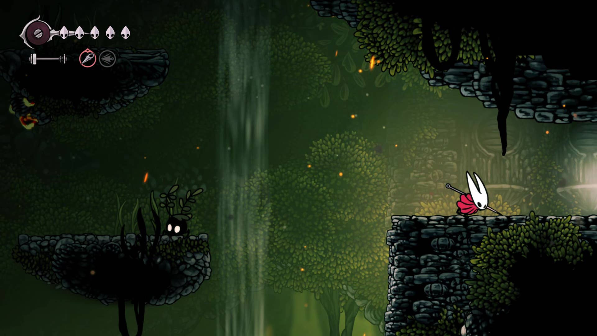 Screenshot of Hollow Knight: Silksong shows the path through the far field.