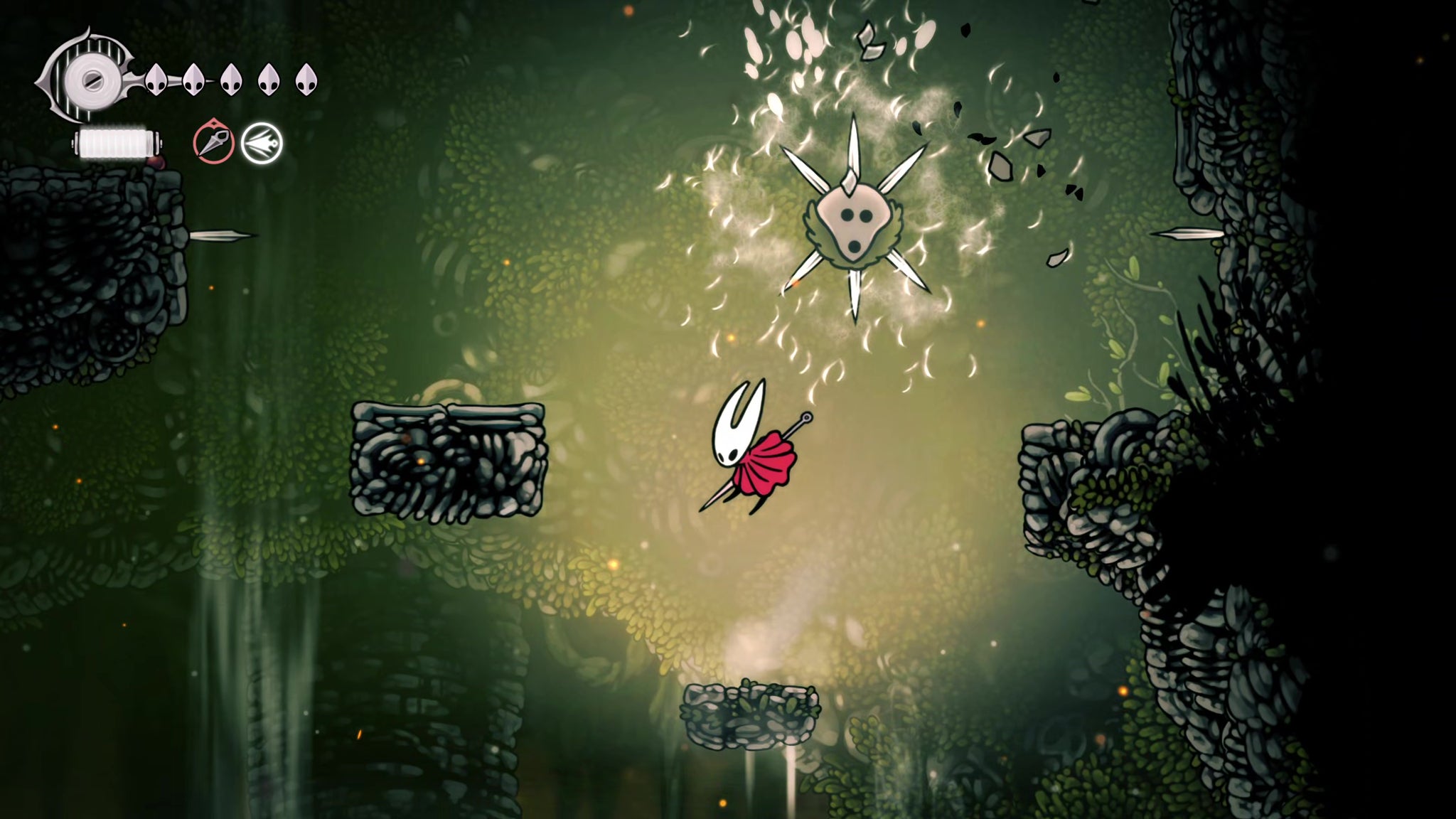 A screenshot of Hollow Knight: Silksong showing the path through the Far Fields. - 36